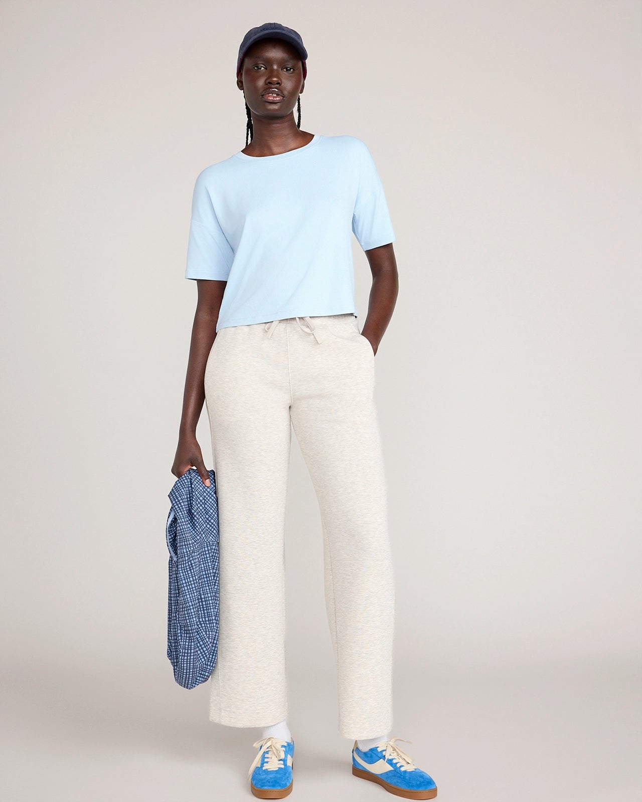 The Active Pique Mesh Cropped Boyfriend Tee - Skyway Blue