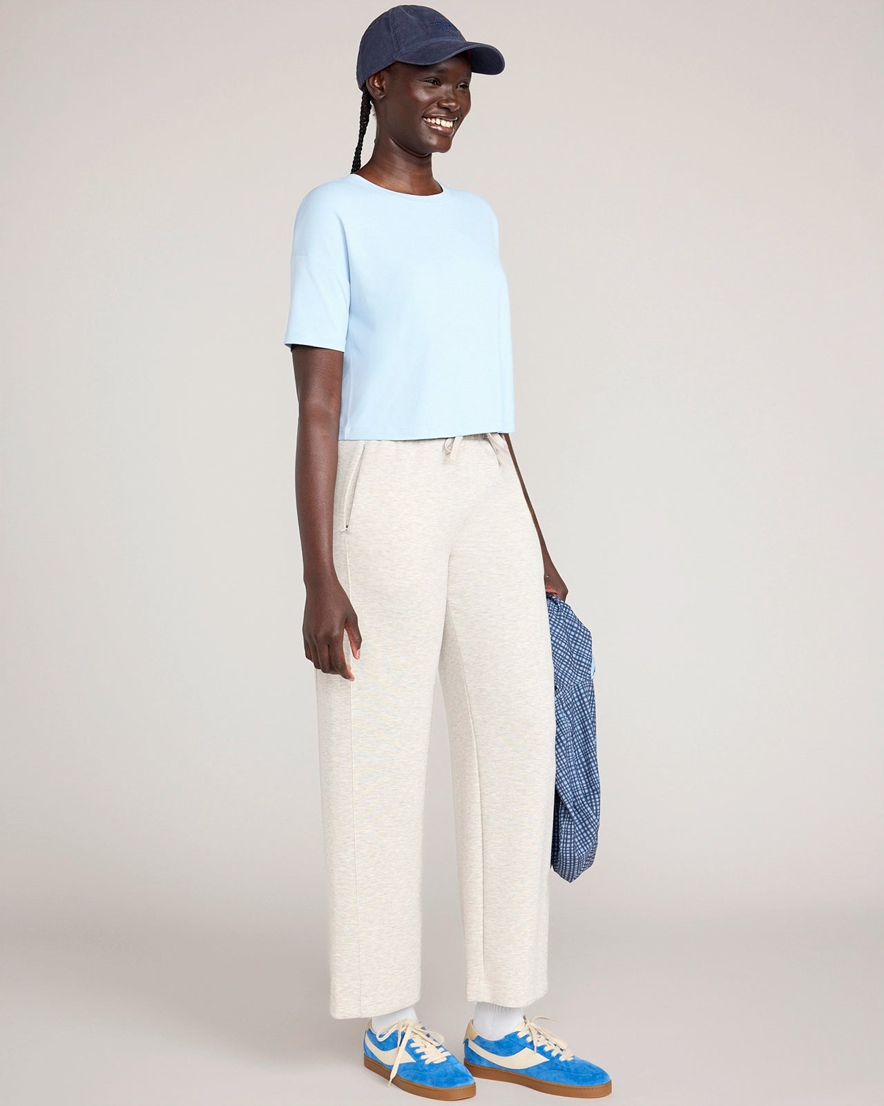 The Active Pique Mesh Cropped Boyfriend Tee - Skyway Blue