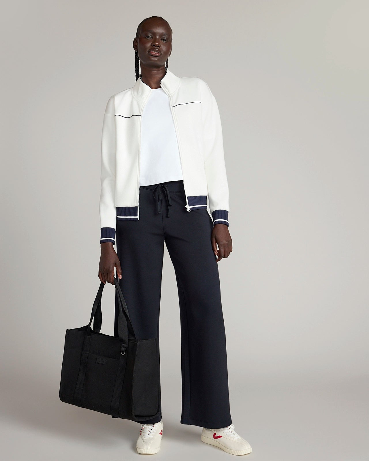 The Soft Luxe GRS Certified Recycled Poly TENCEL™ Modal Double Knit Zip Up Jacket - Coconut Milk