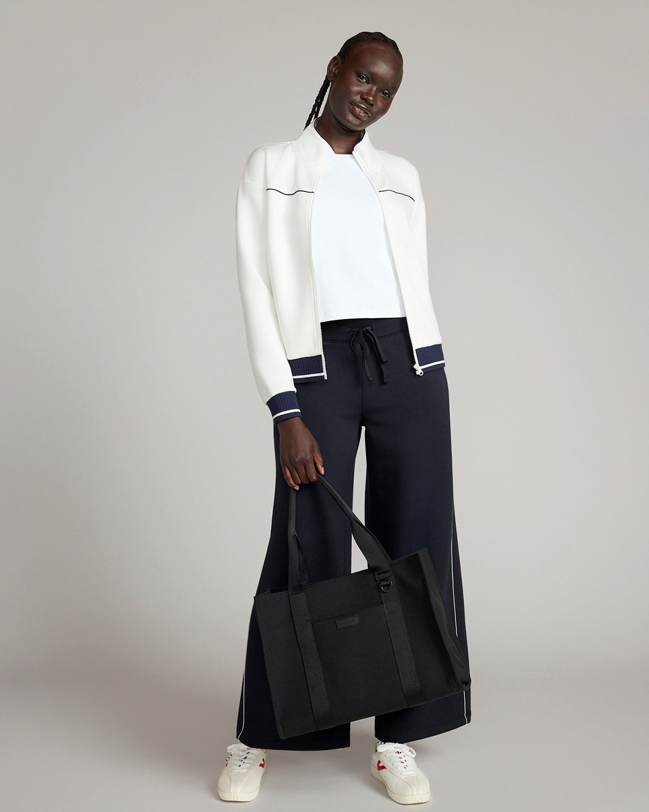 The Soft Luxe GRS Certified Recycled Poly TENCEL™ Modal Double Knit Zip Up Jacket - Coconut Milk