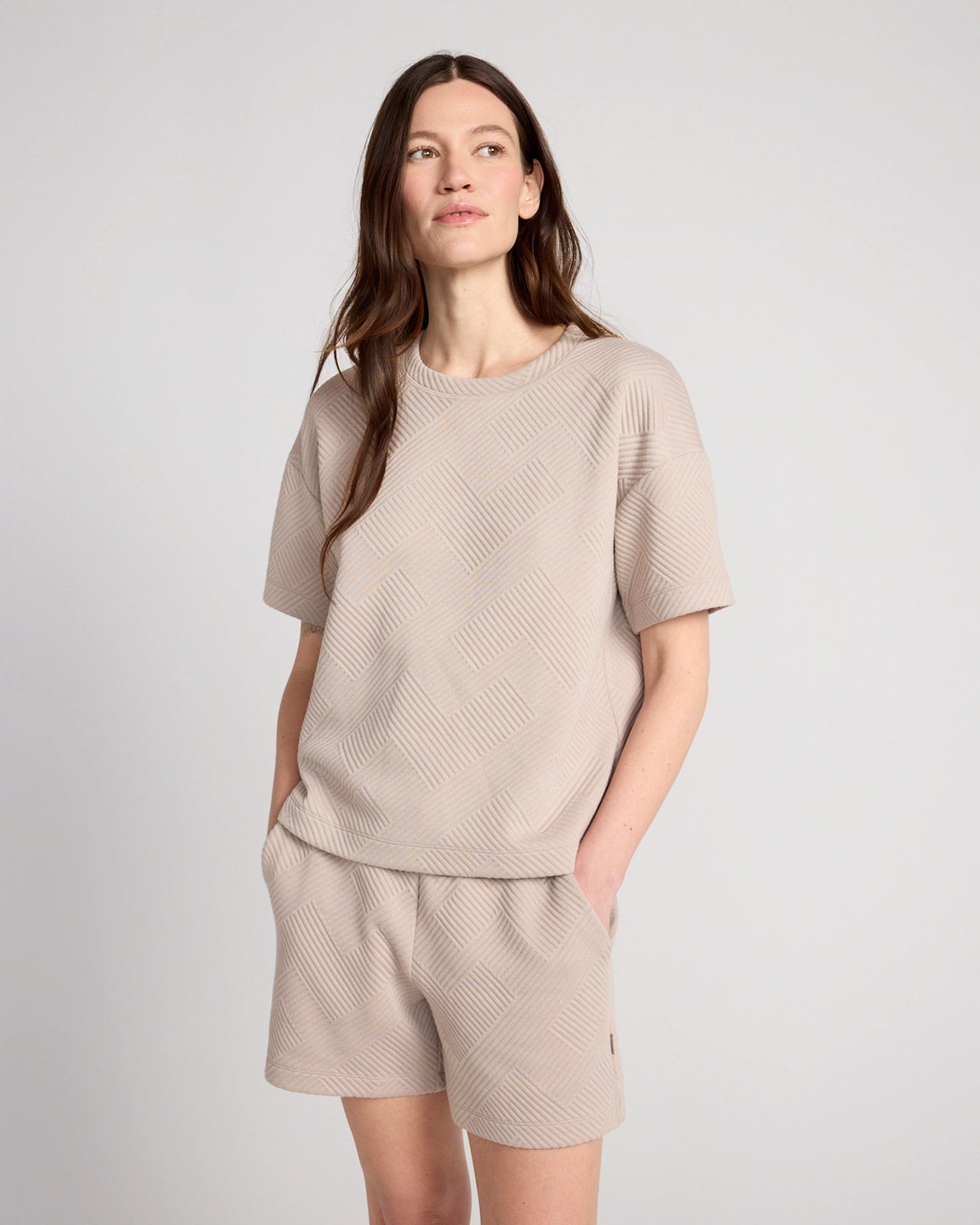 The Soft Stretch GRS Certified Recycled Poly Geo Jacquard Relaxed Short - Atmosphere Beige