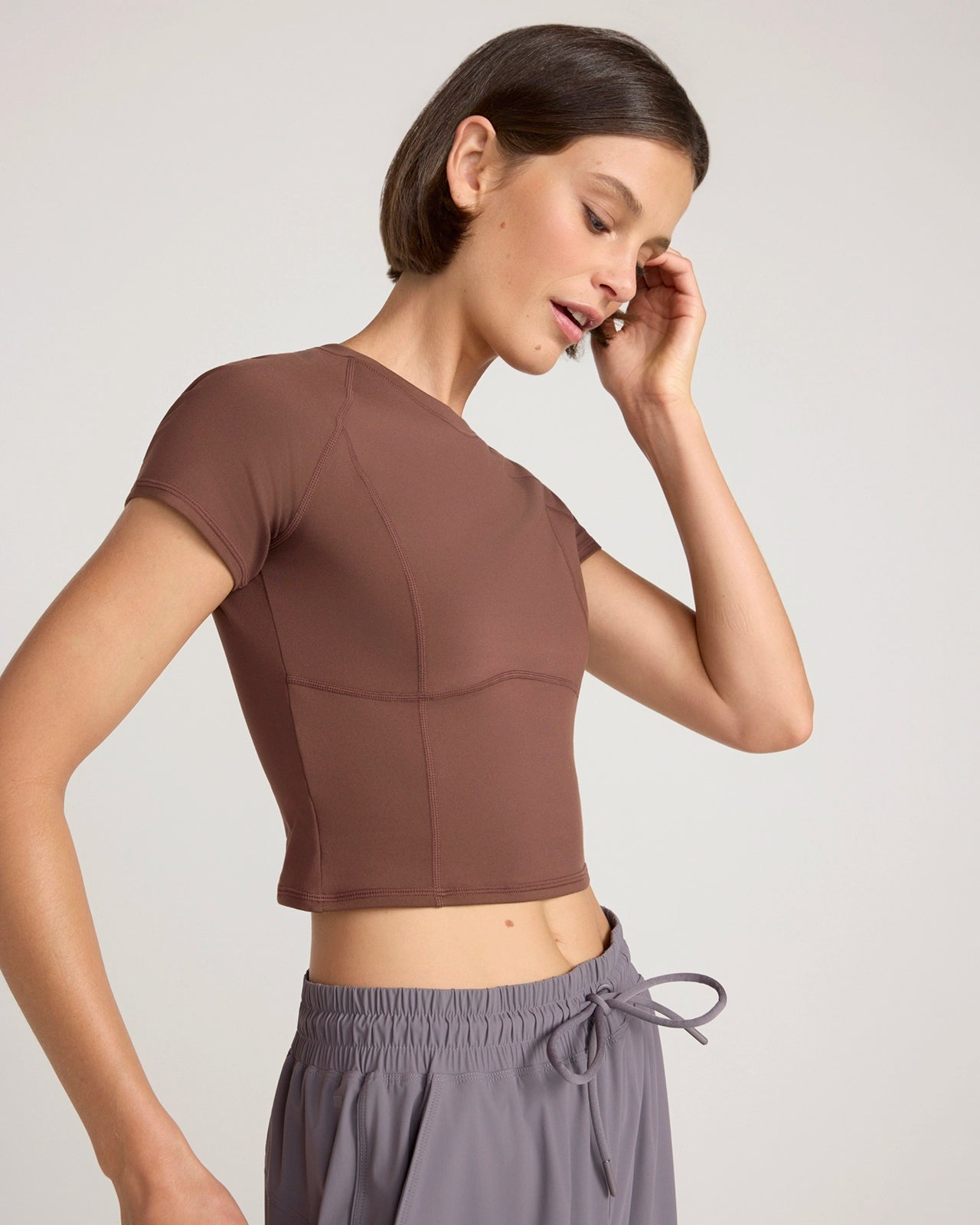 The Active Cropped Studio Tee - Shaved Chocolate