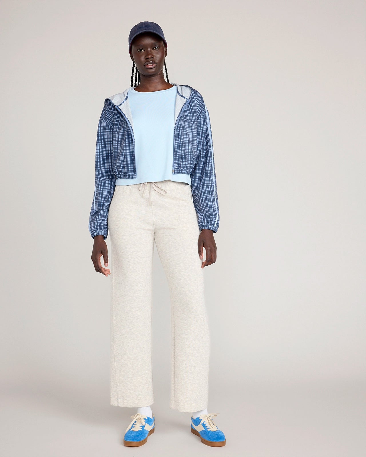 The Active Cropped Hooded Jacket - Blue Plaid