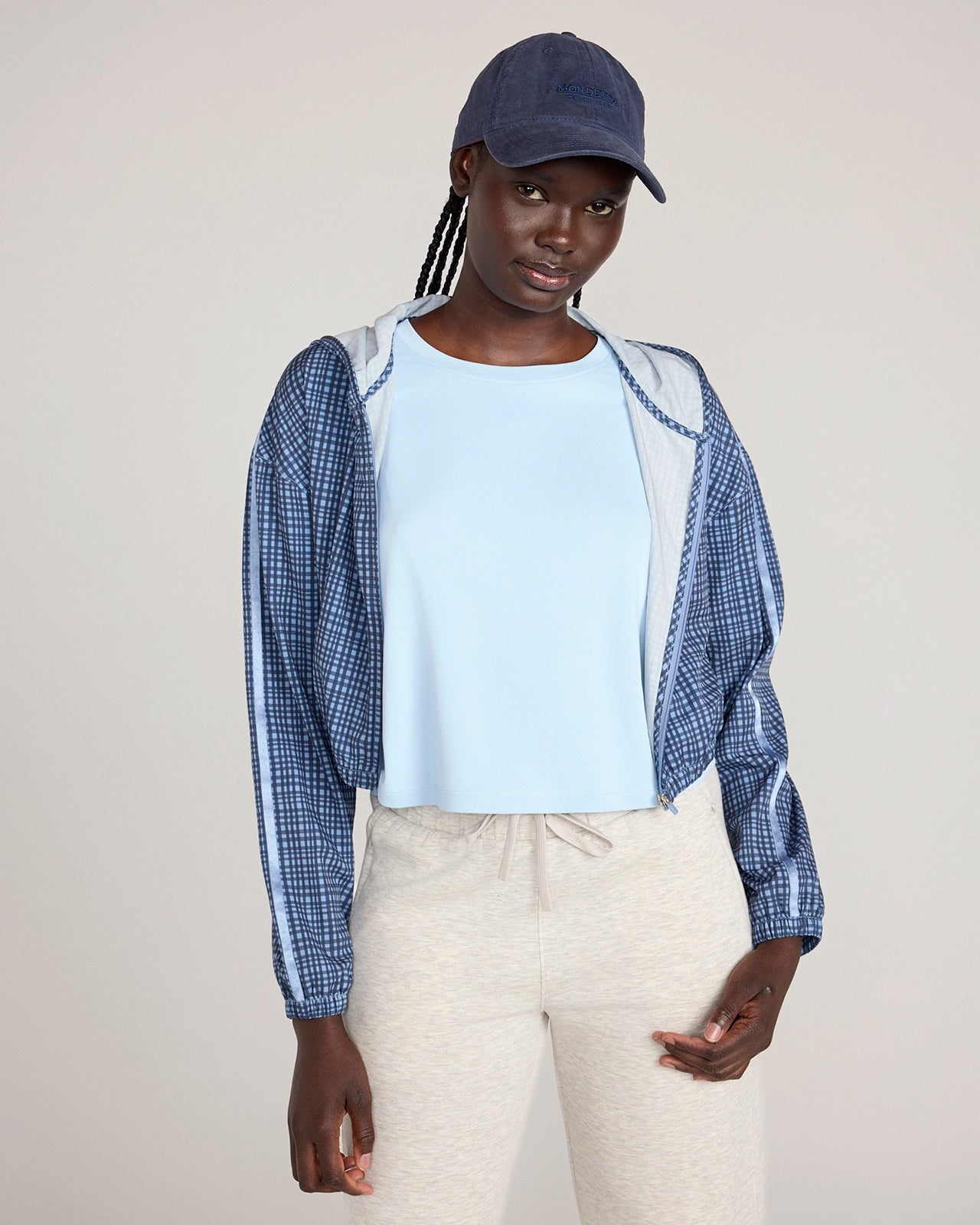 The Active Cropped Hooded Jacket - Blue Plaid