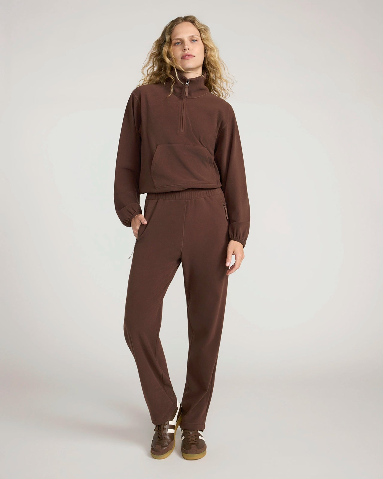 The Soft Luxe Velour Fleece Half-Zip Pullover - Shaved Chocolate
