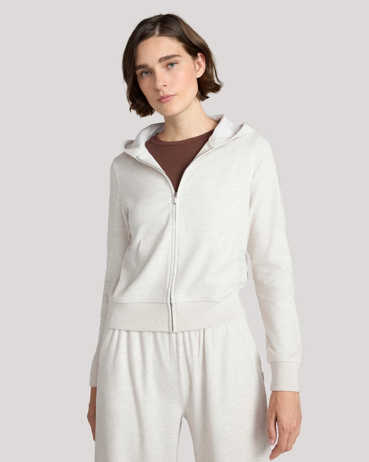 The Soft Luxe Cozy Rib Full-Zip Hoodie - Heather Beige