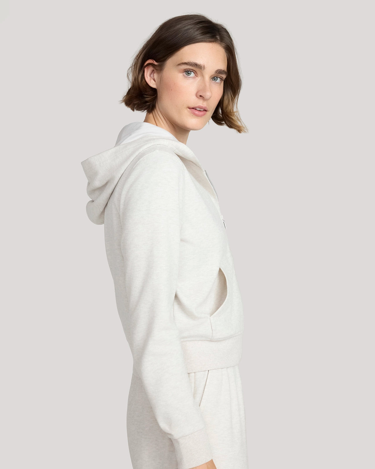 The Soft Luxe Cozy Rib Full-Zip Hoodie - Heather Beige