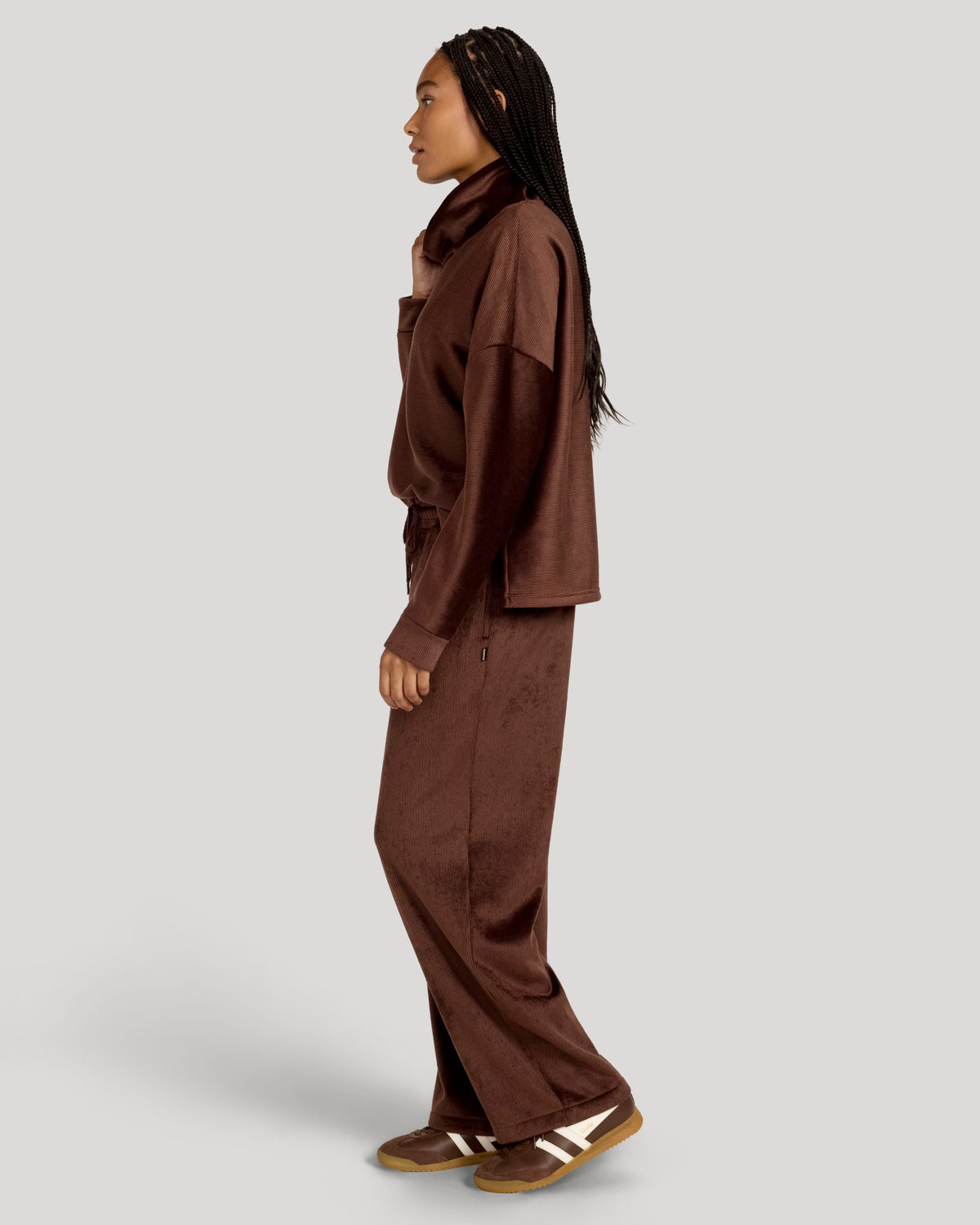 The Soft Luxe Velour Rib Mock Neck Top - Chicory Coffee