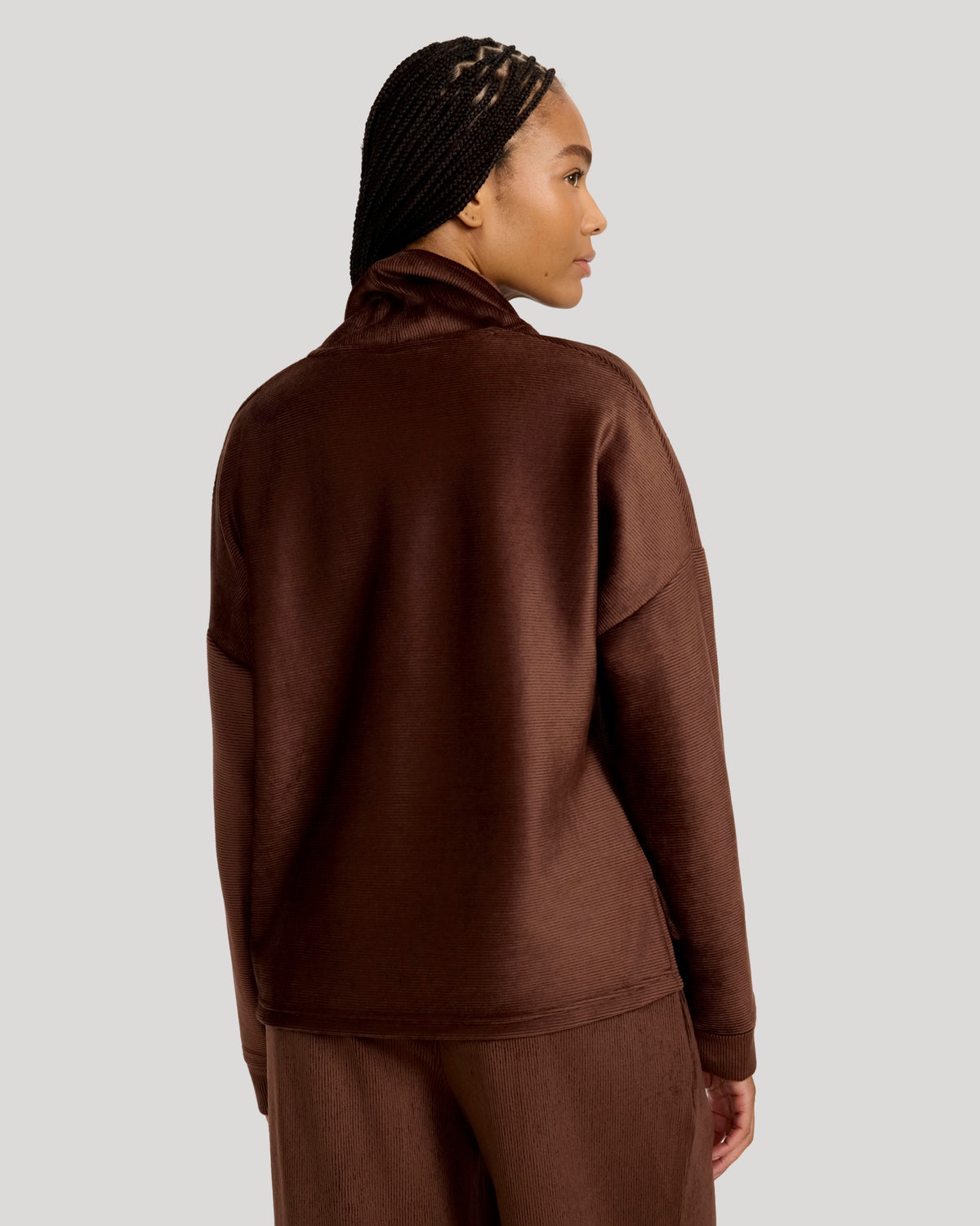 The Soft Luxe Velour Rib Mock Neck Top - Chicory Coffee