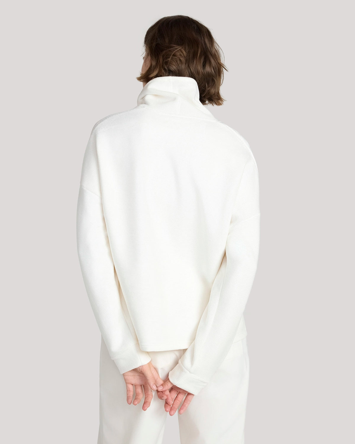 The Soft Luxe Velour Rib Mock Neck Top - Sugar Swizzle Cream