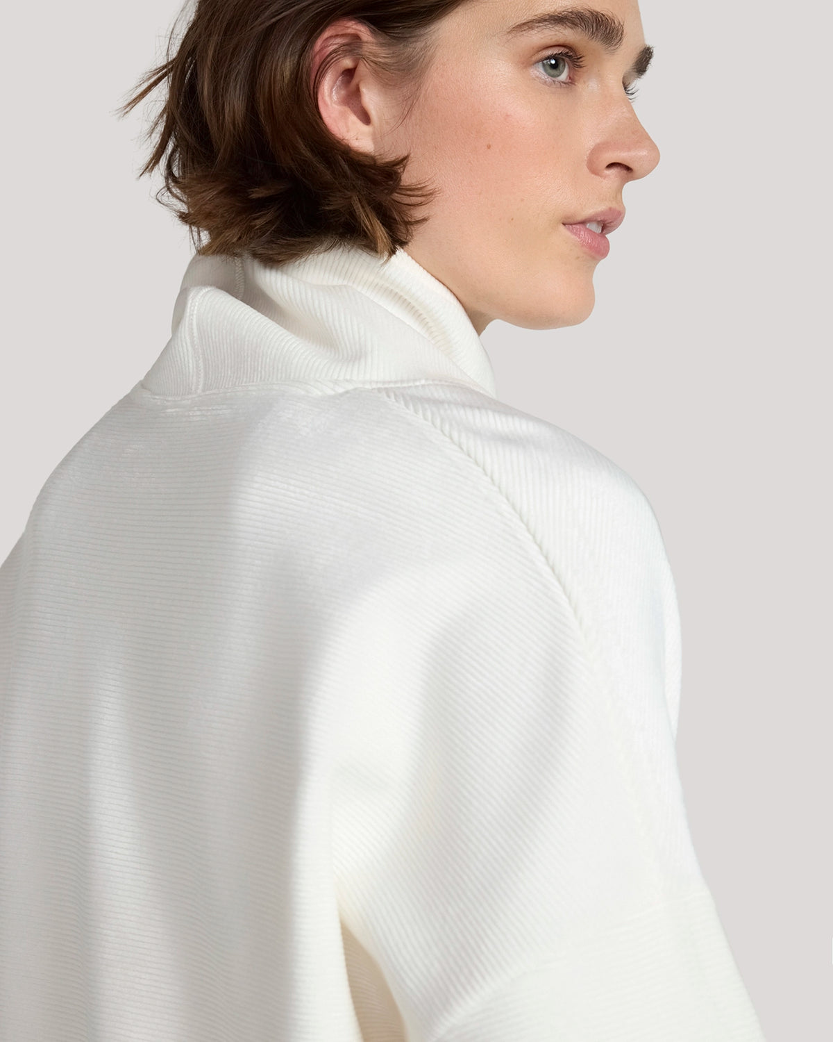 The Soft Luxe Velour Rib Mock Neck Top - Sugar Swizzle Cream