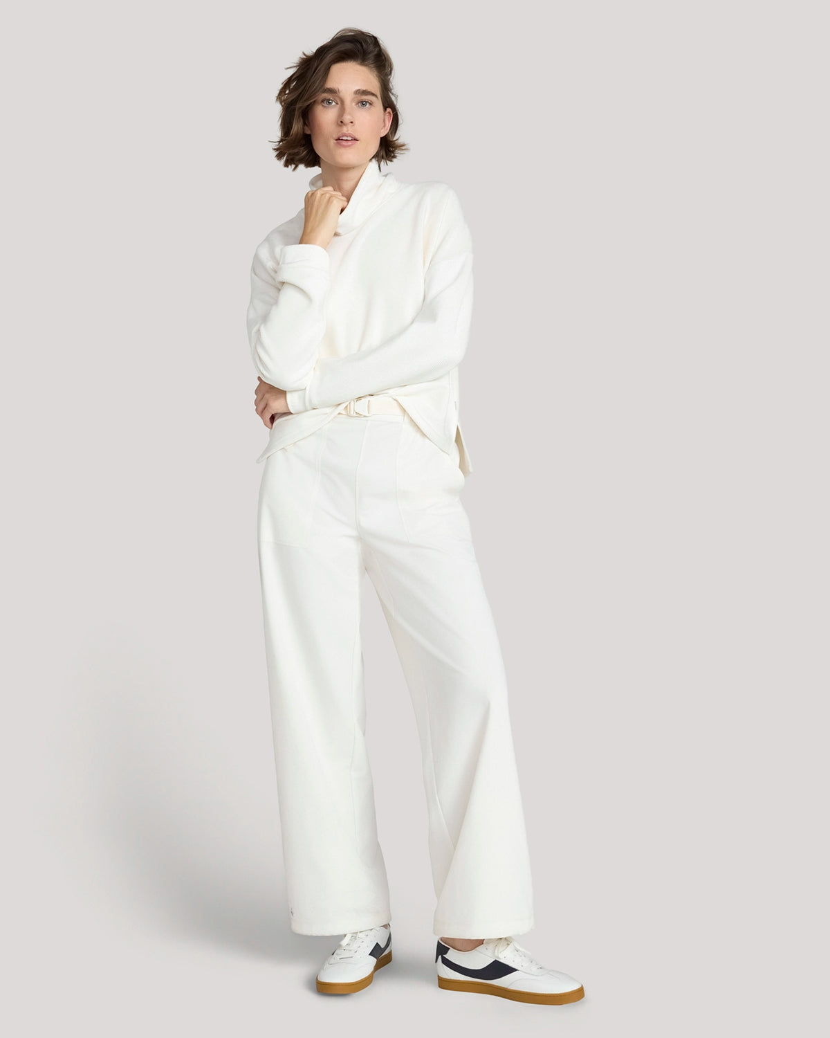 The Soft Luxe Velour Rib Mock Neck Top - Sugar Swizzle Cream