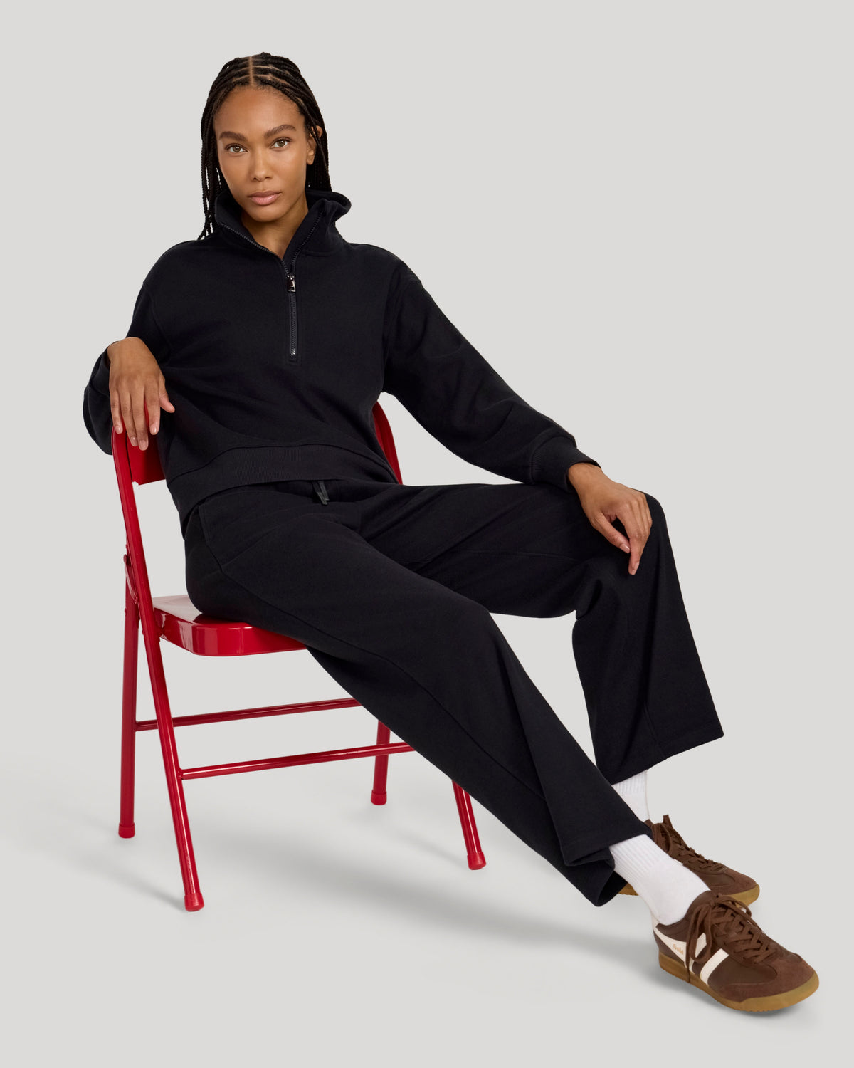 The Soft Luxe Melange Fleece Half-Zip Pullover - Black