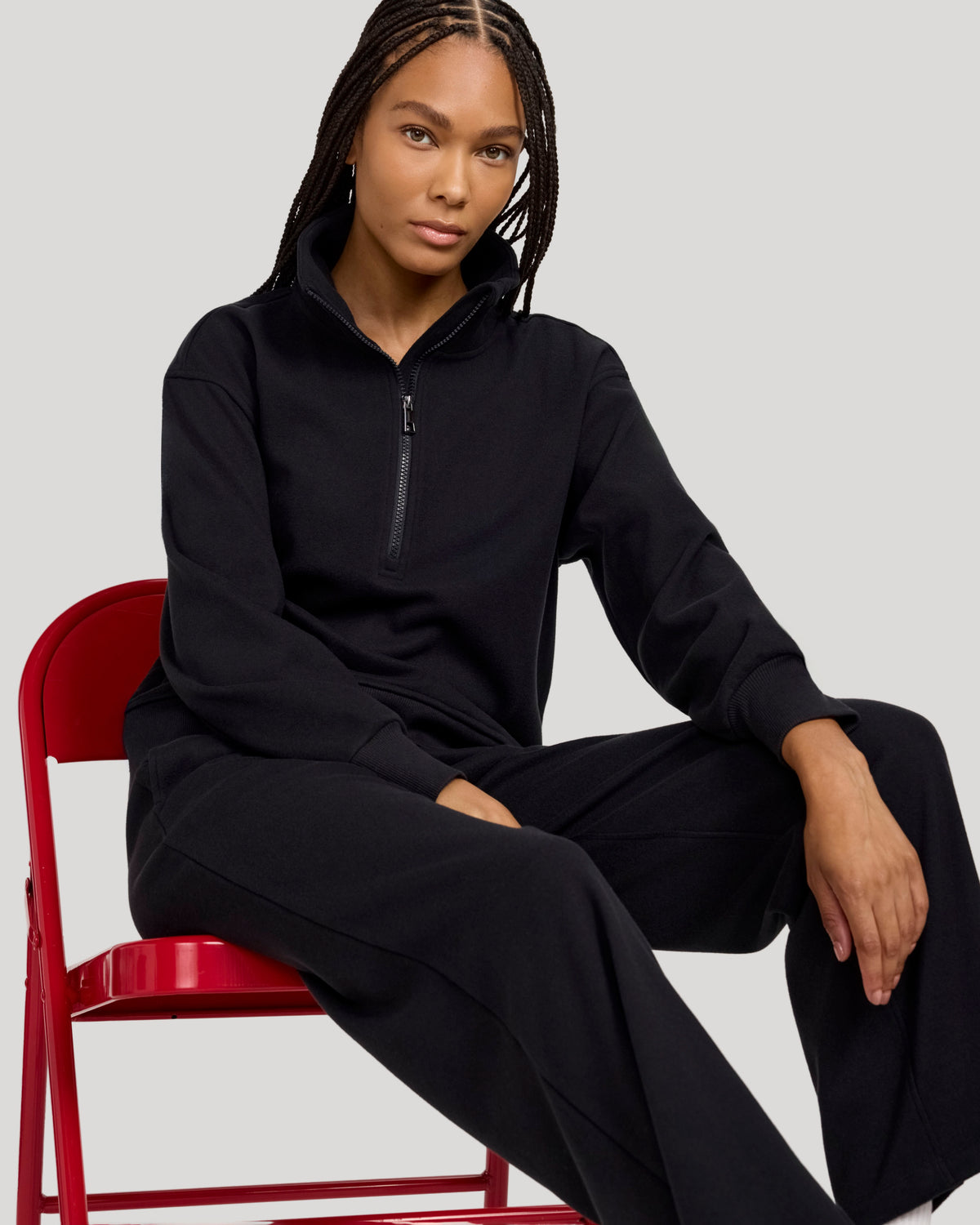 The Soft Luxe Melange Fleece Half-Zip Pullover - Black