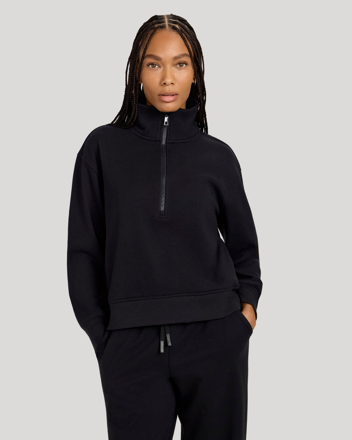 The Soft Luxe Melange Fleece Half-Zip Pullover - Black