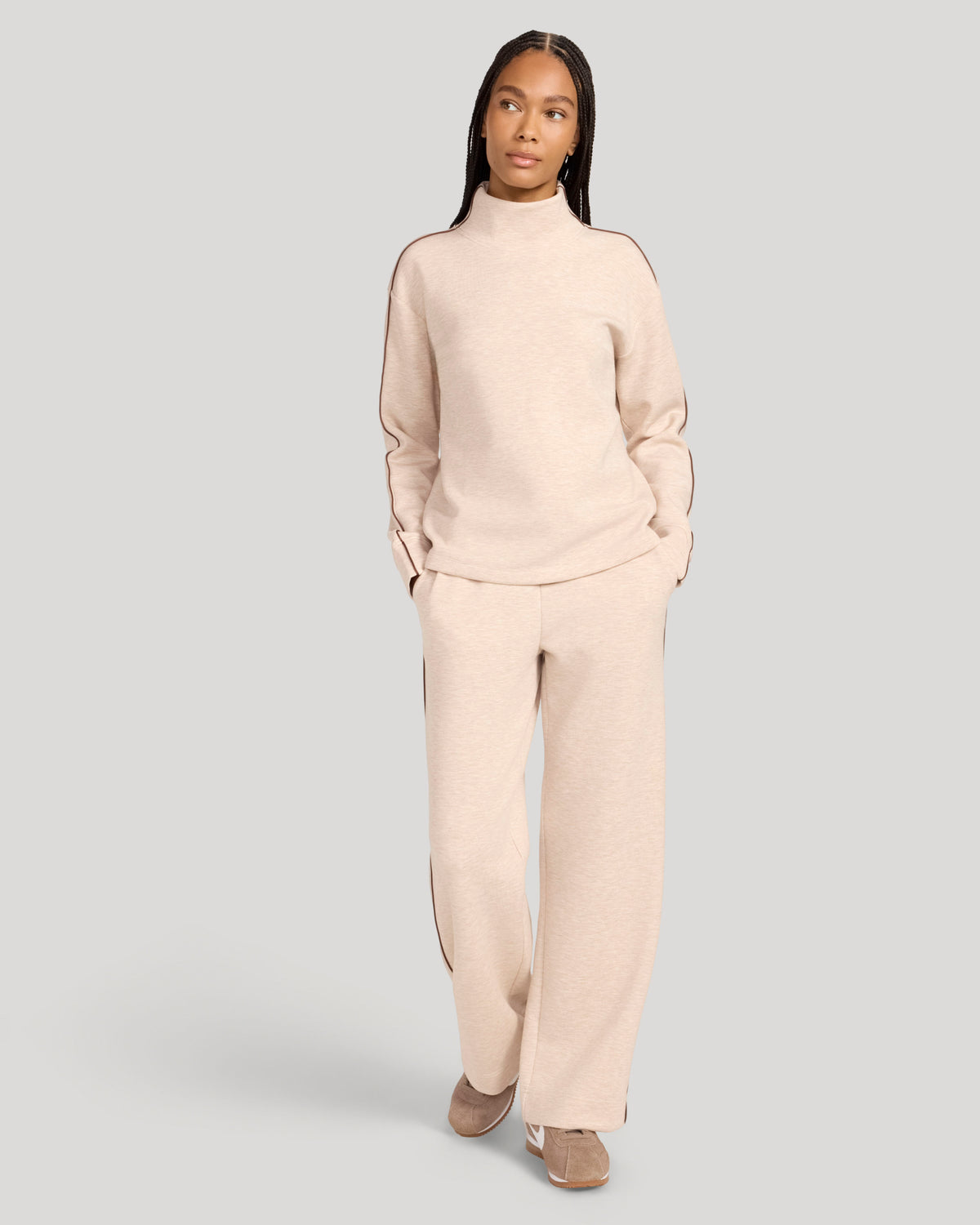 The Soft Luxe Mock Neck Tunic - Taupe Marl