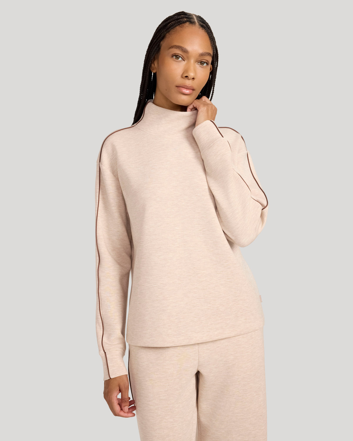 The Soft Luxe Mock Neck Tunic - Taupe Marl