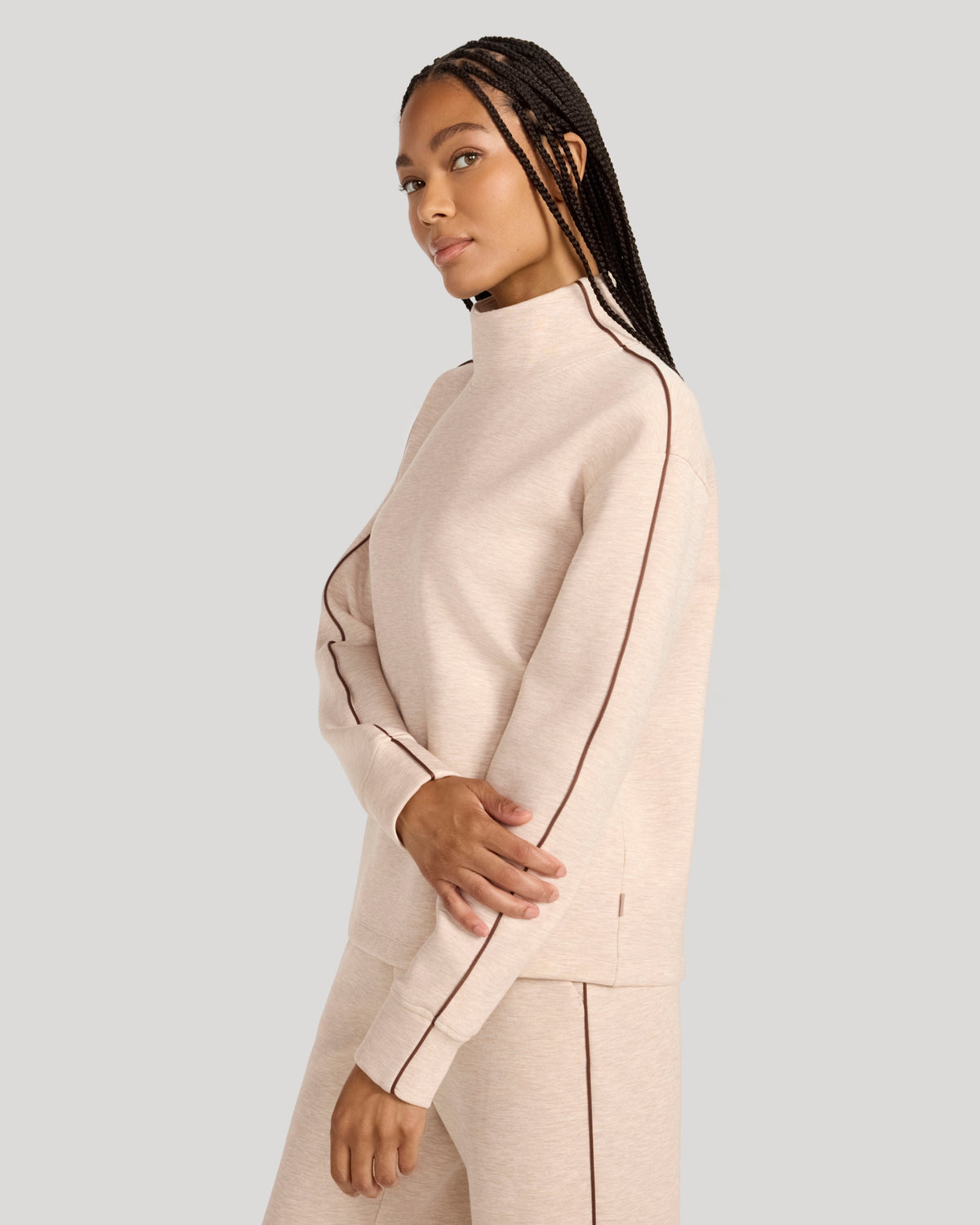 The Soft Luxe Mock Neck Tunic - Taupe Marl