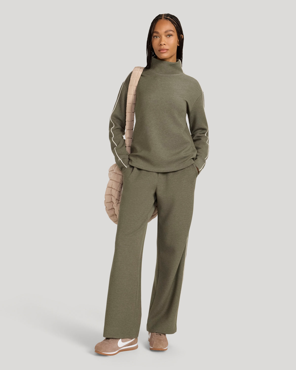 The Soft Luxe Mock Neck Tunic - Olive Marl