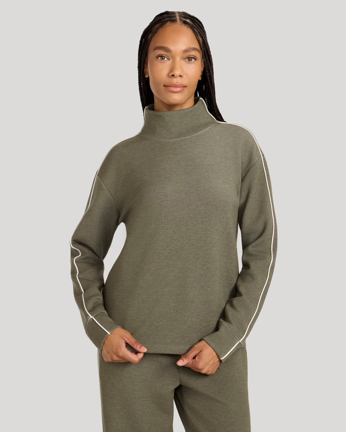 The Soft Luxe Mock Neck Tunic - Olive Marl