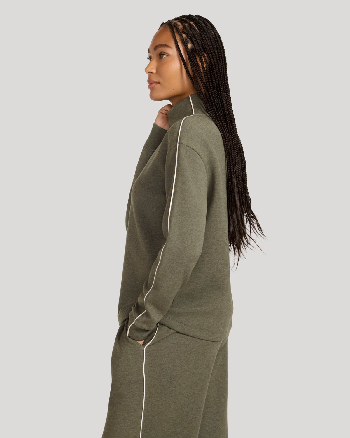 The Soft Luxe Mock Neck Tunic - Olive Marl