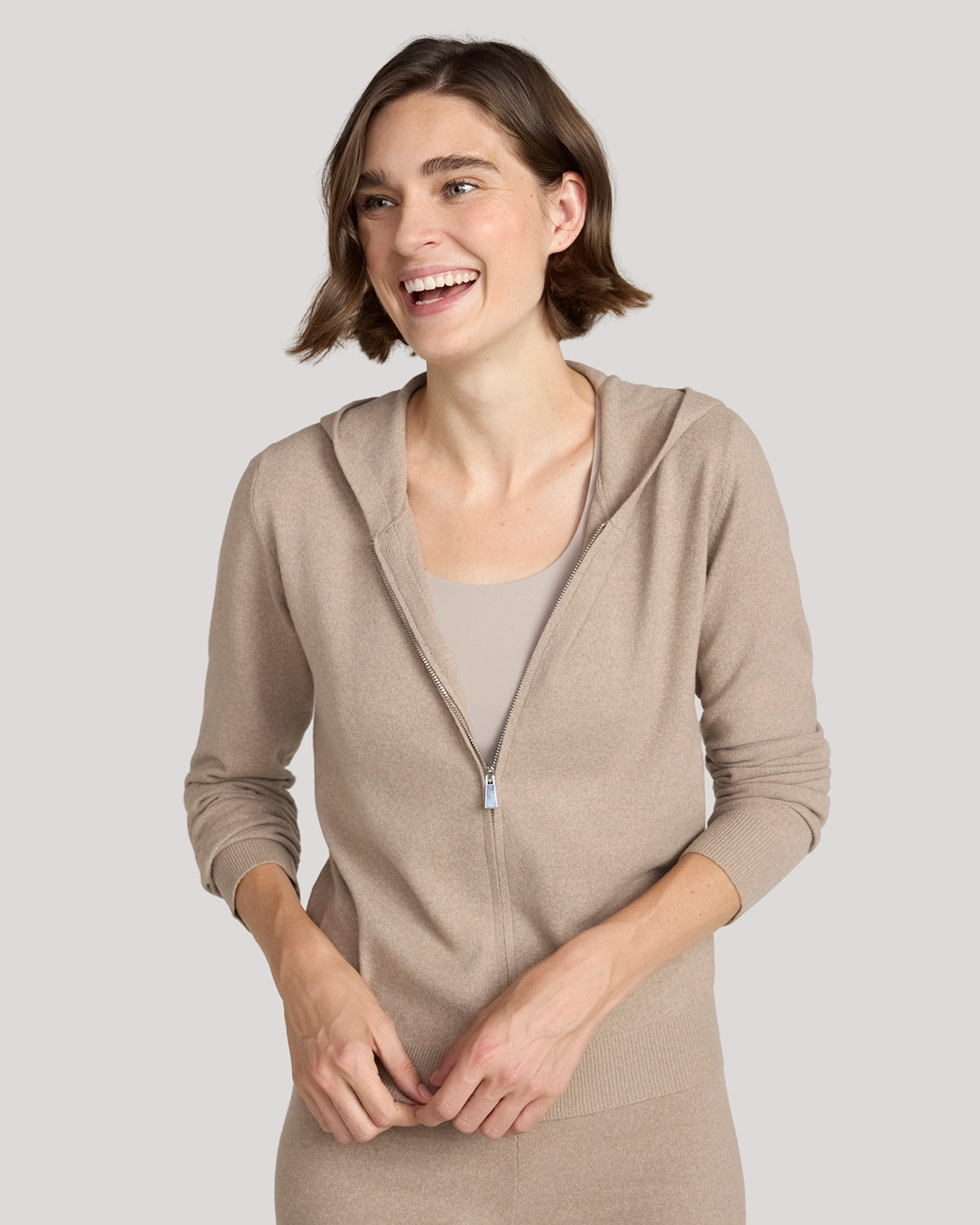 The Soft Luxe Sweaterknit Full Zip Hoodie - Heather Oatmeal