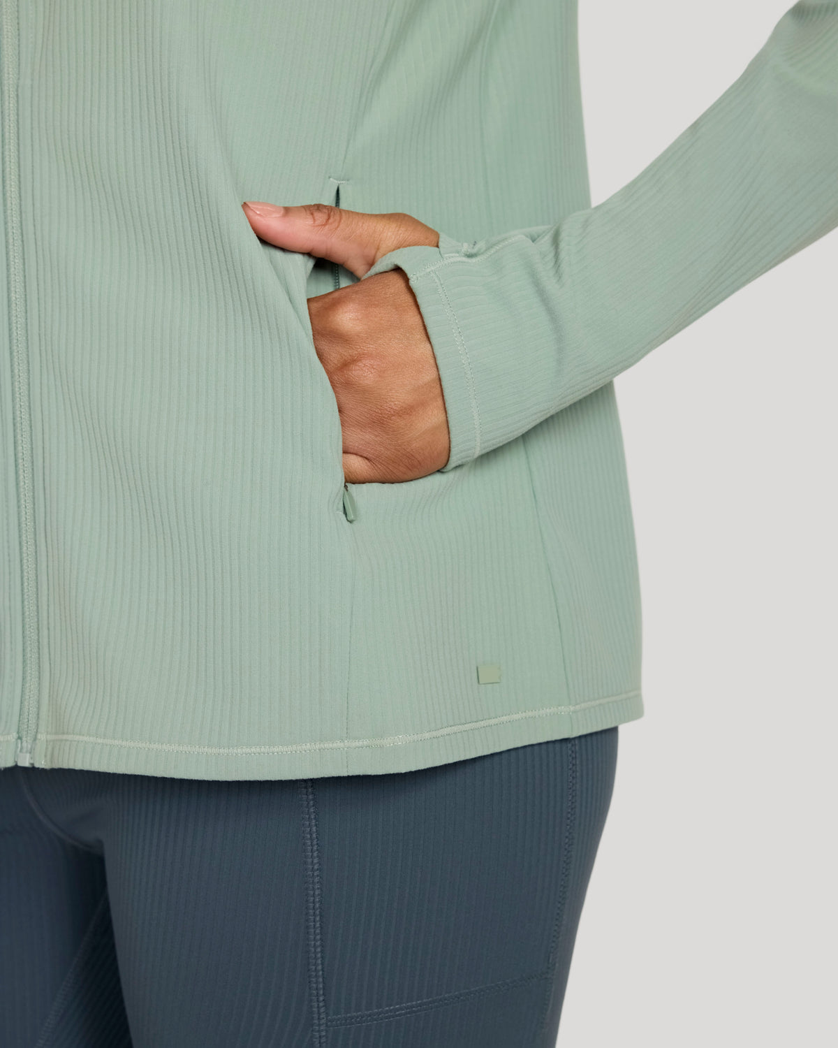 The Active Ribbed Yoga Jacket - Muted Green