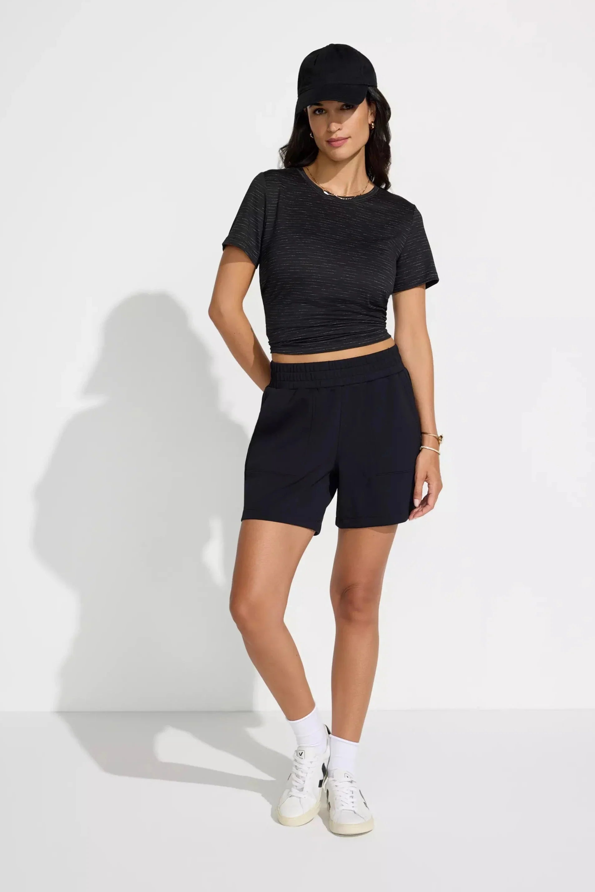 The Soft Stretch GRS Certified Recycled Poly + Rayon Fleece Short - Black