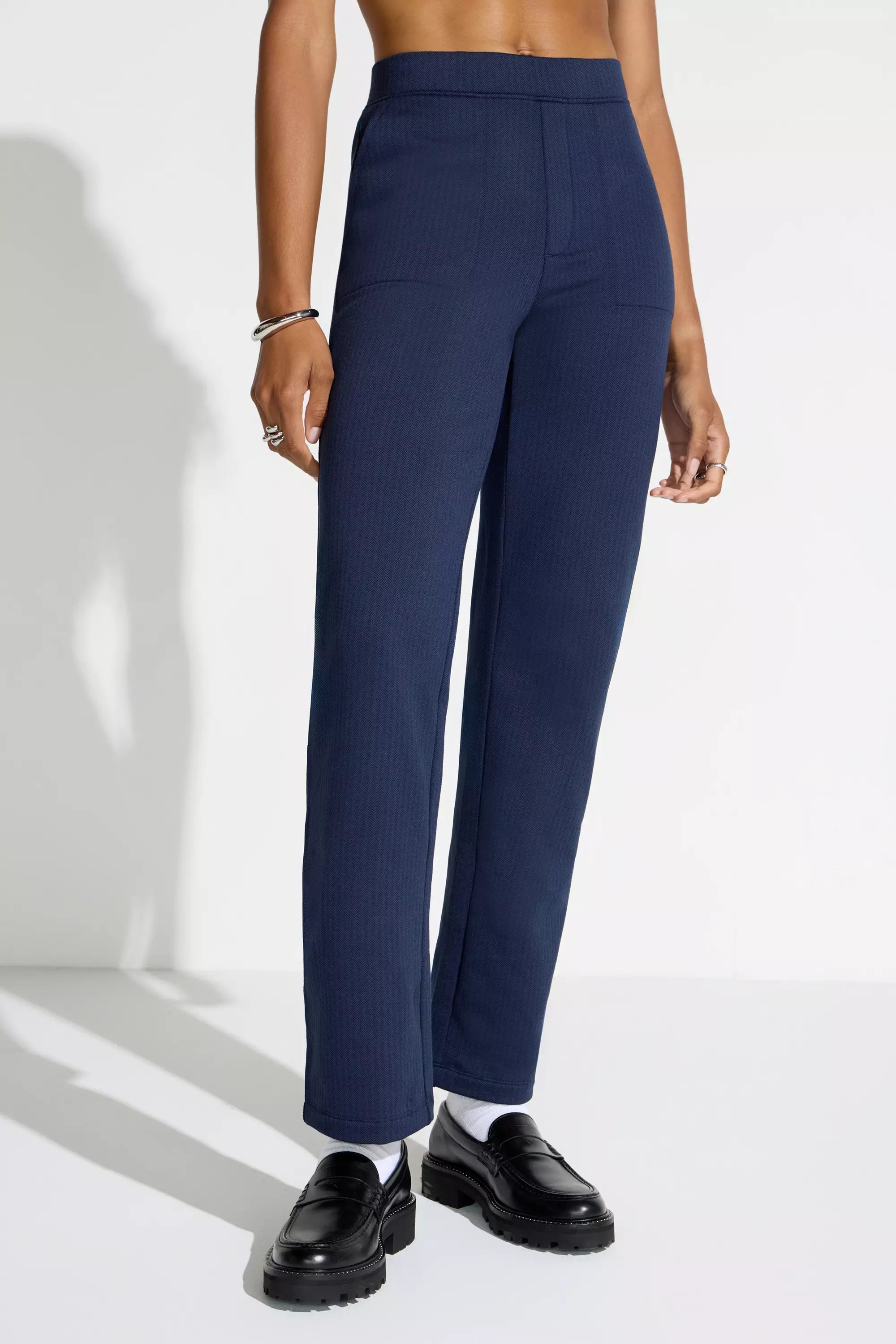 The Soft Luxe GRS Certified Recycled Poly Herringbone Pant - Blue