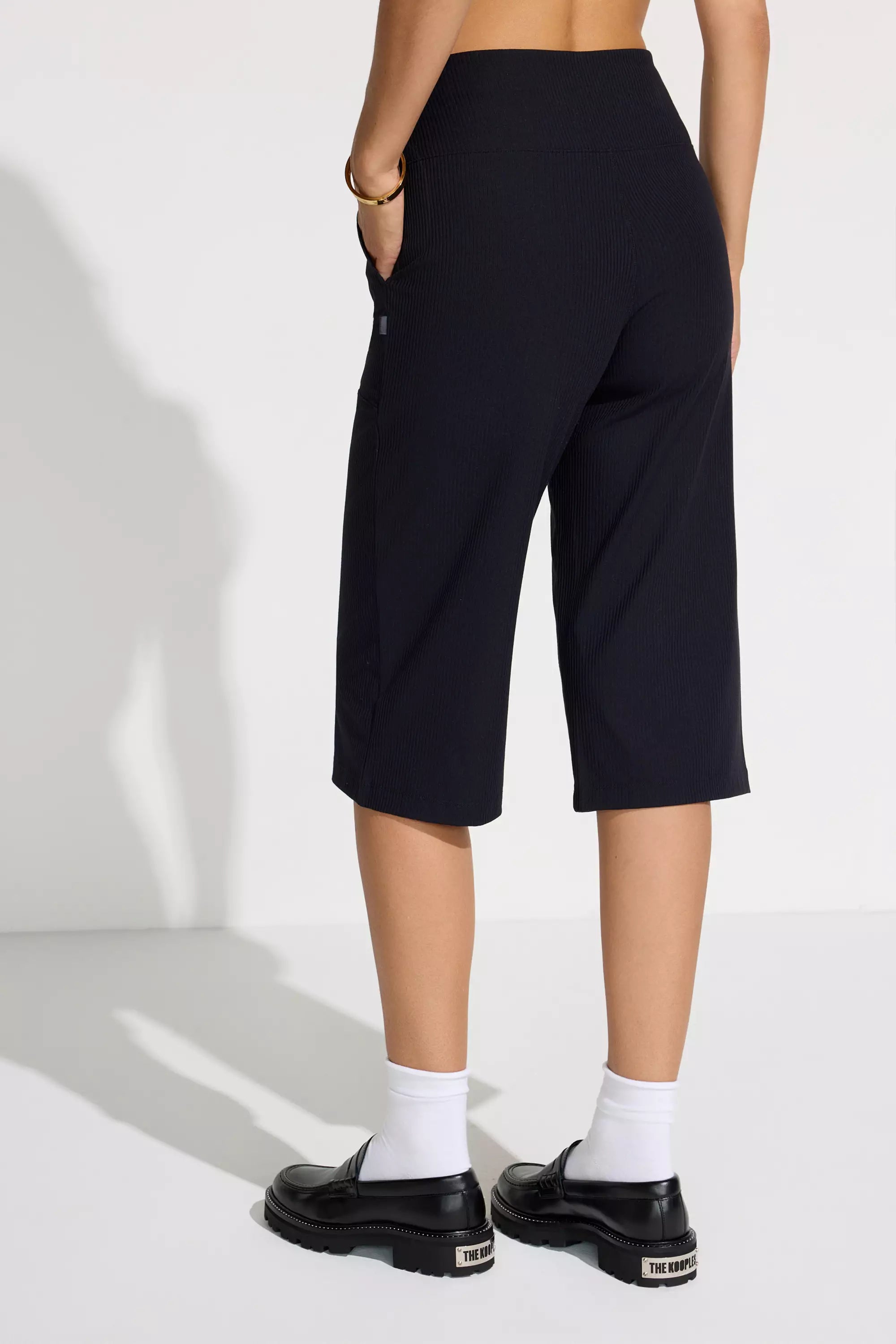The Soft Luxe Ribbed GRS Certified Recycled Nylon Capri Pant - Black