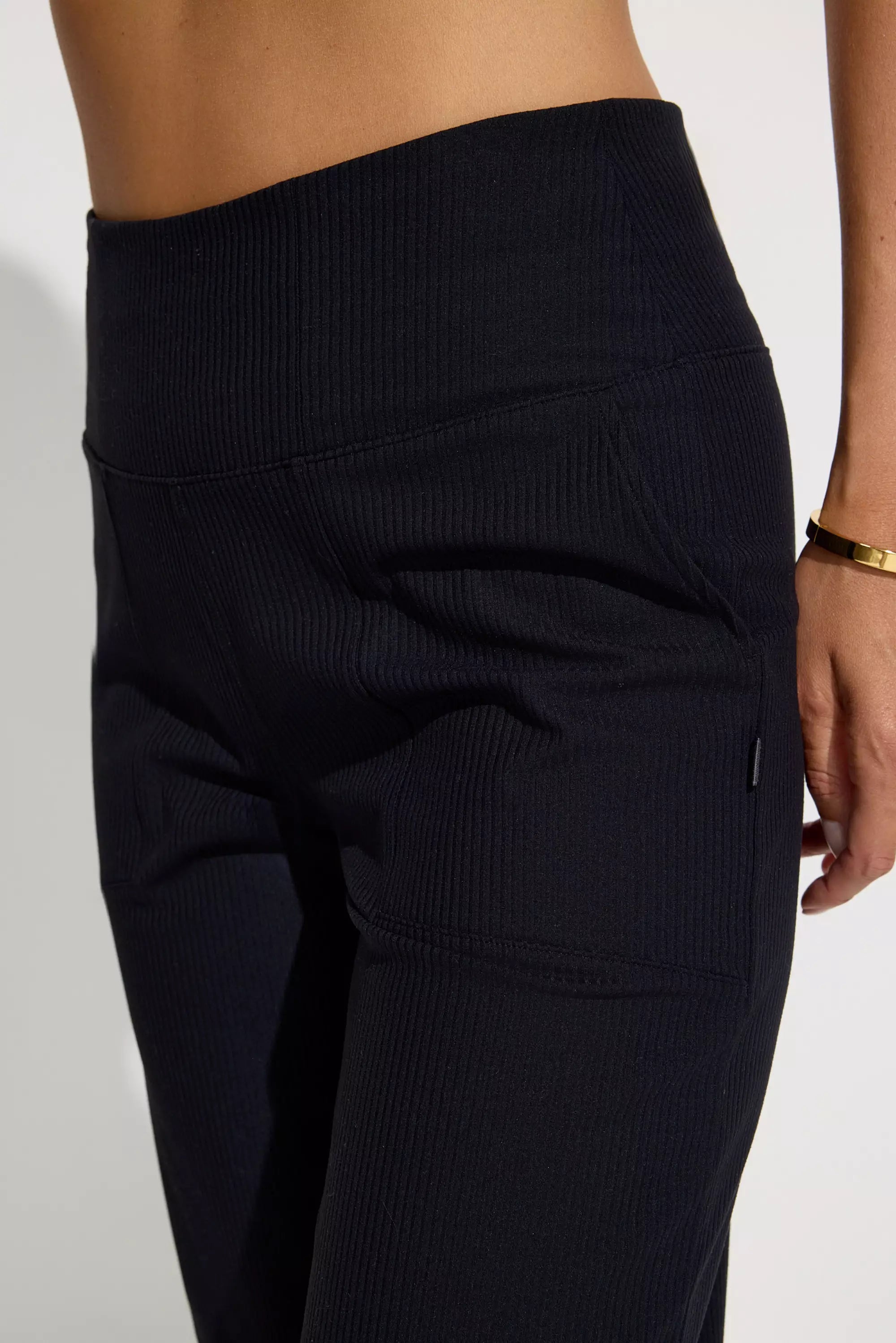 The Soft Luxe Ribbed GRS Certified Recycled Nylon Capri Pant - Black