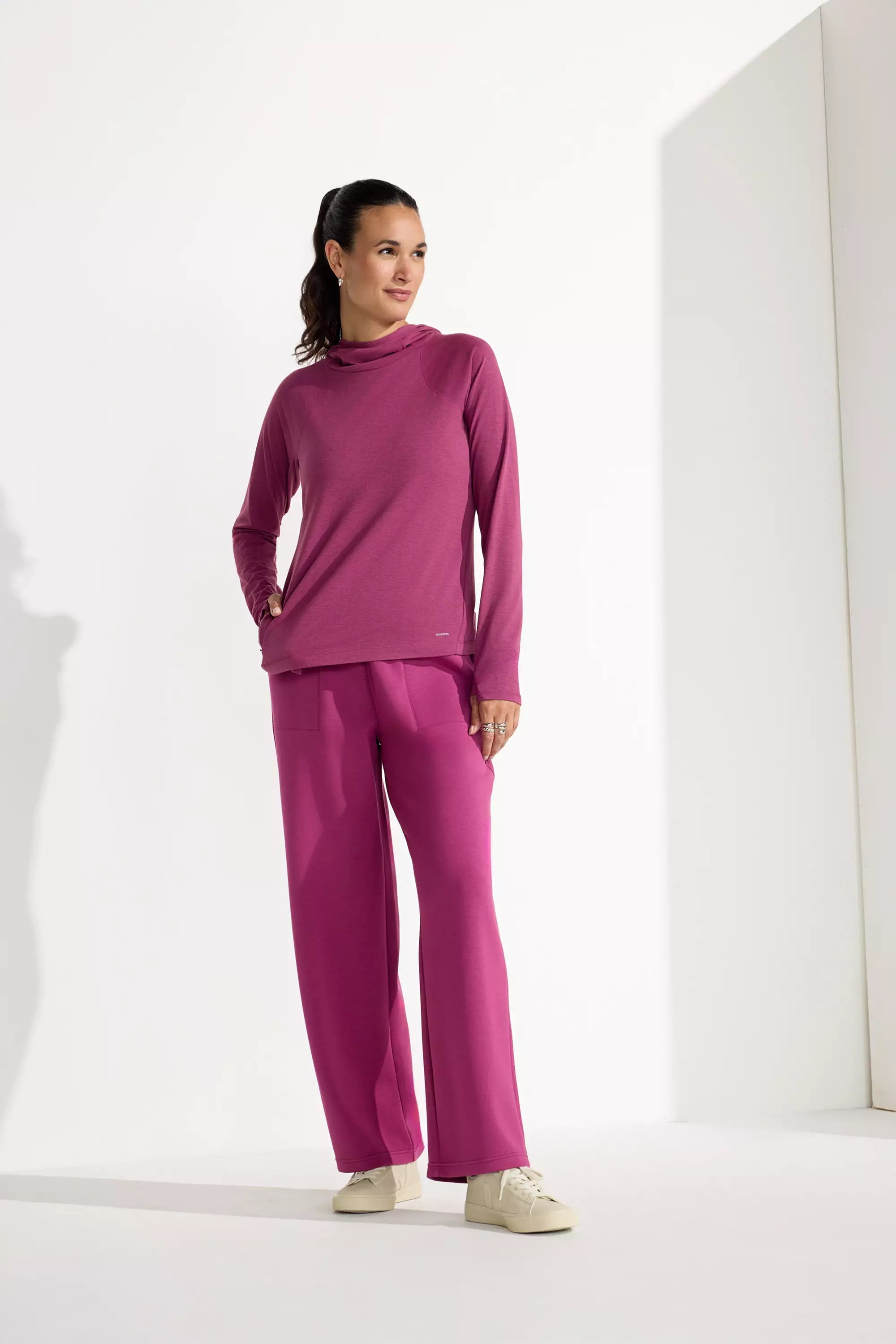 The Soft Luxe GRS Certified Recycled Poly + Modal Wide Leg Pant - Raspberry Coulis