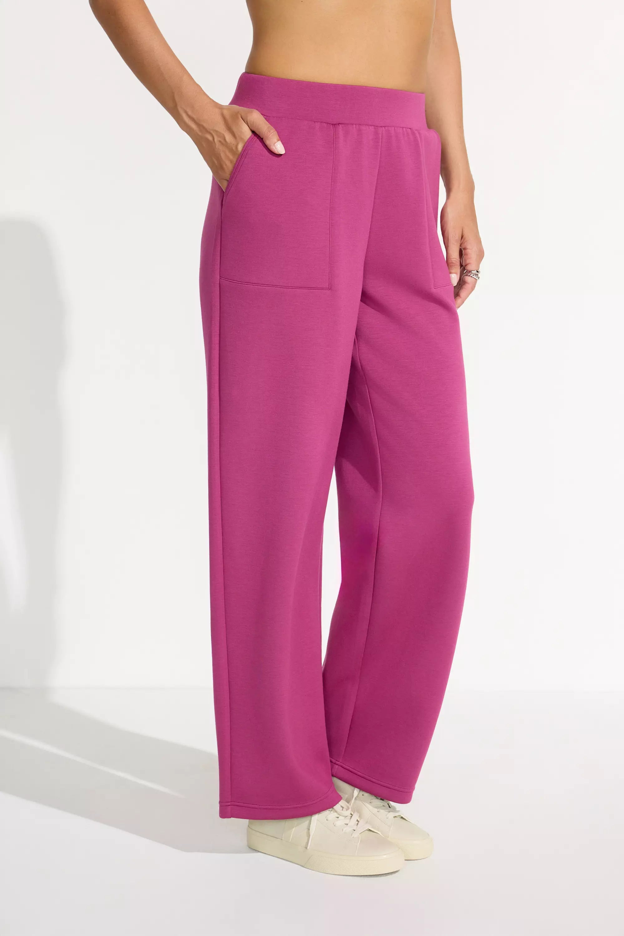 The Soft Luxe GRS Certified Recycled Poly + Modal Wide Leg Pant - Raspberry Coulis