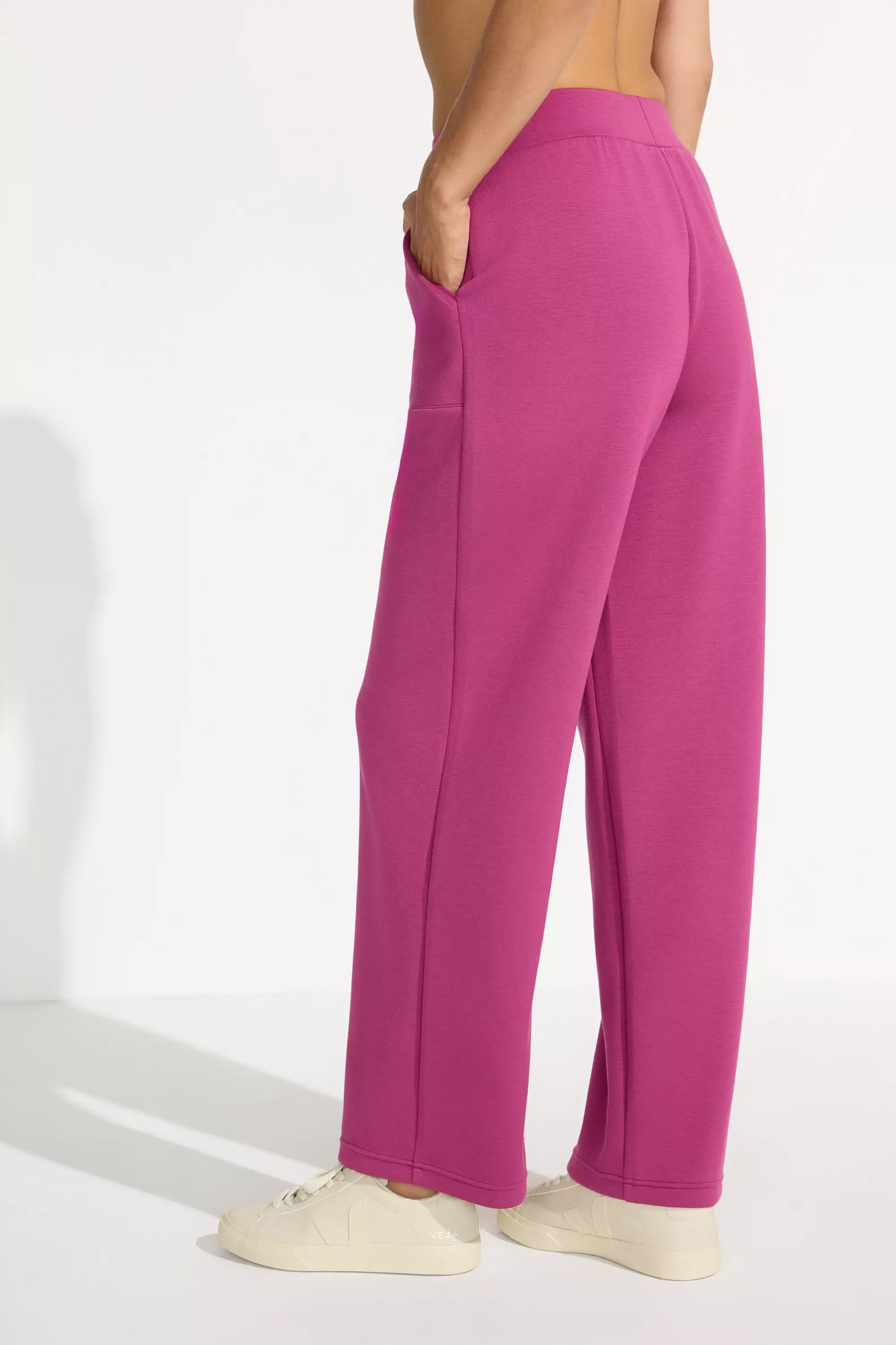 The Soft Luxe GRS Certified Recycled Poly + Modal Wide Leg Pant - Raspberry Coulis