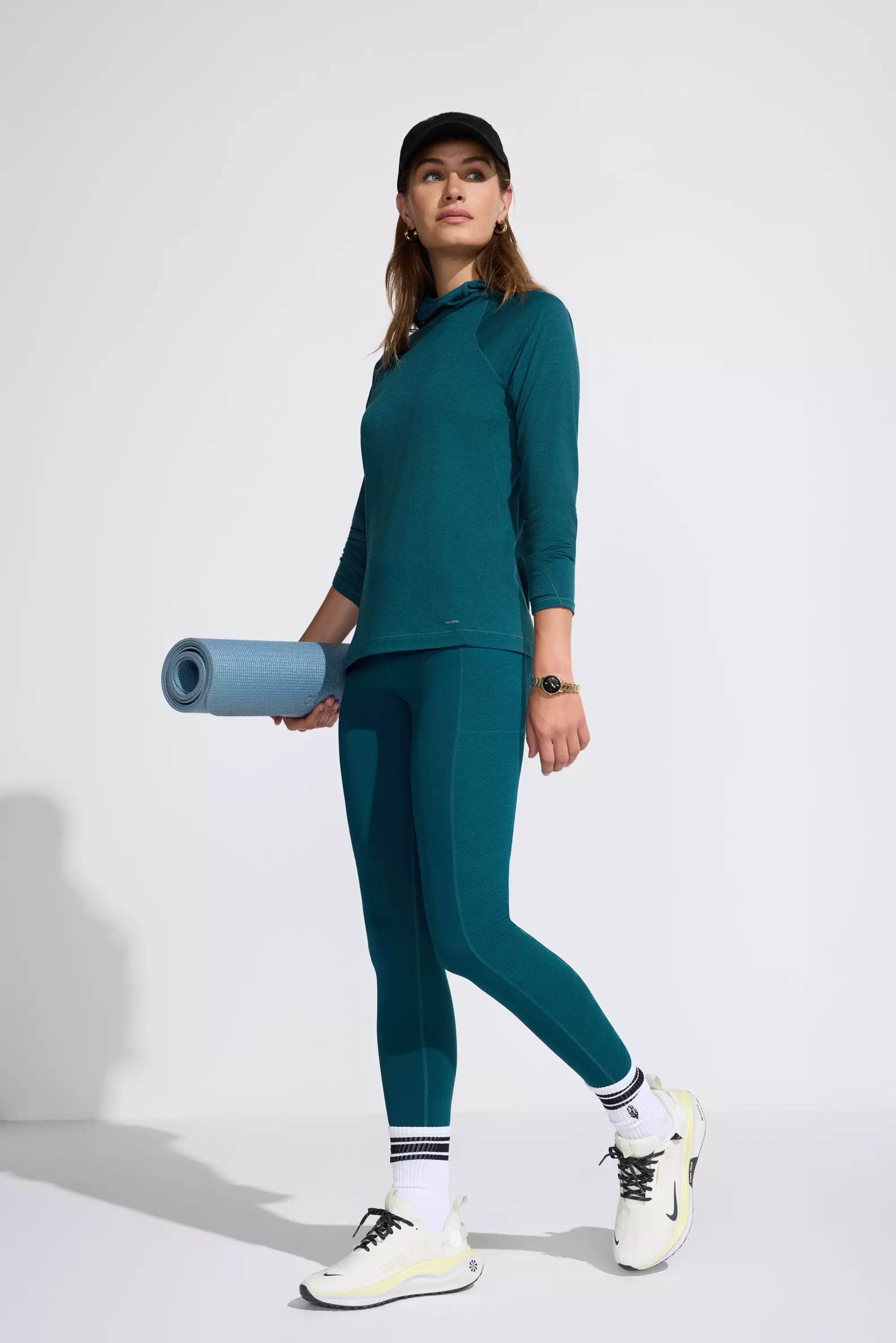 The Jacquard Panel GRS Certified Recycled Poly Legging - Green Teal