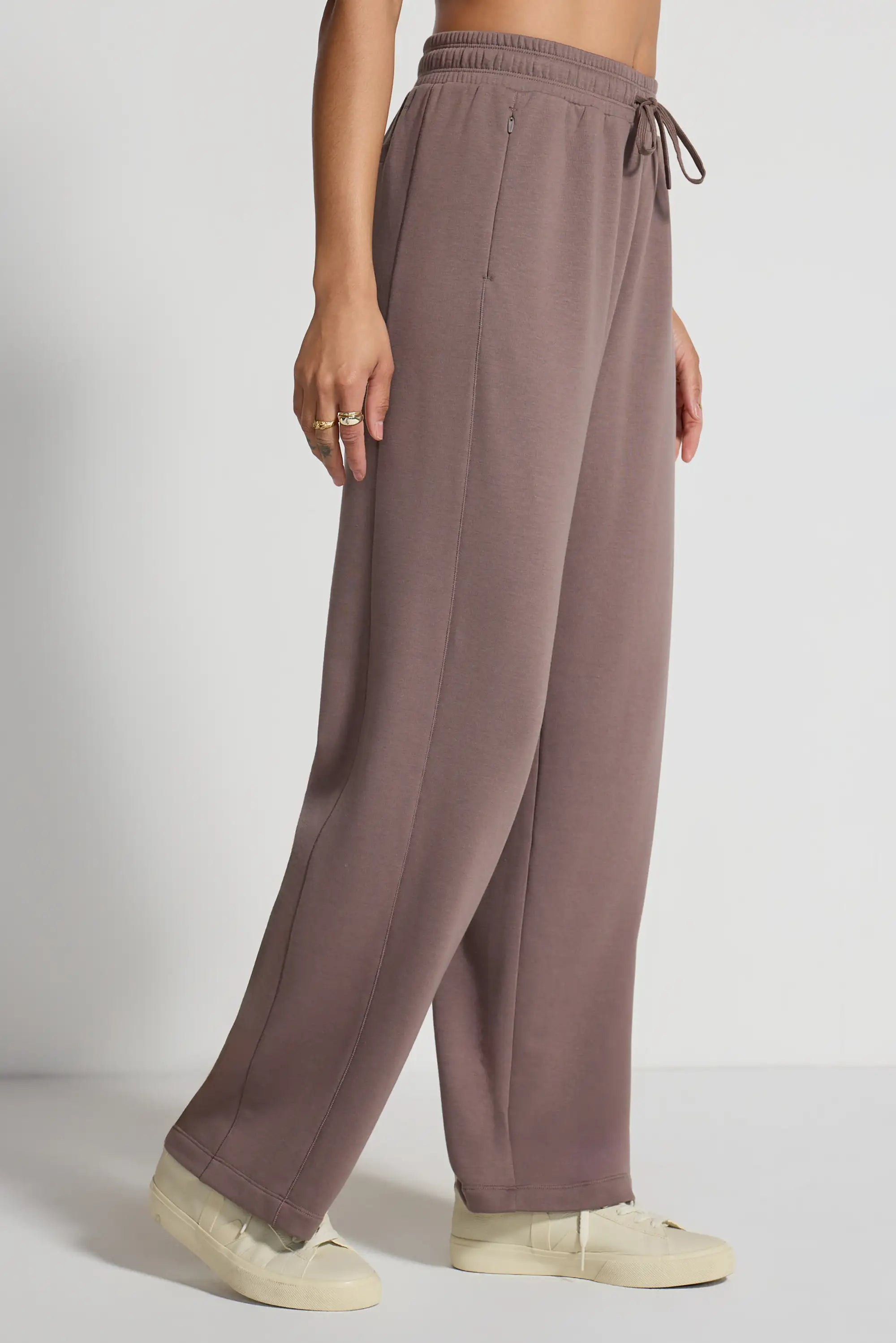 The Soft Terry GRS Certified Recycled Poly + Organic Cotton Wide Leg Pant - Iron