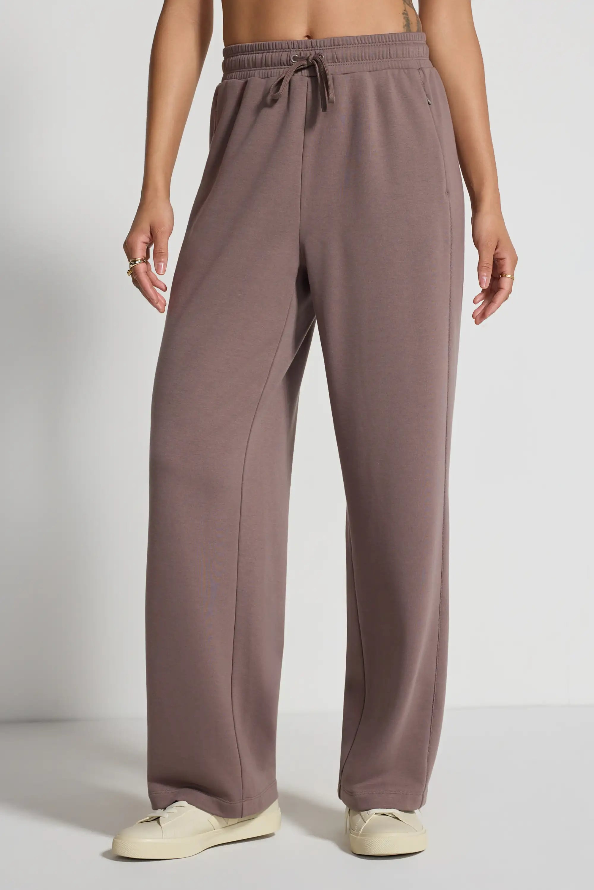The Soft Terry GRS Certified Recycled Poly + Organic Cotton Wide Leg Pant - Iron