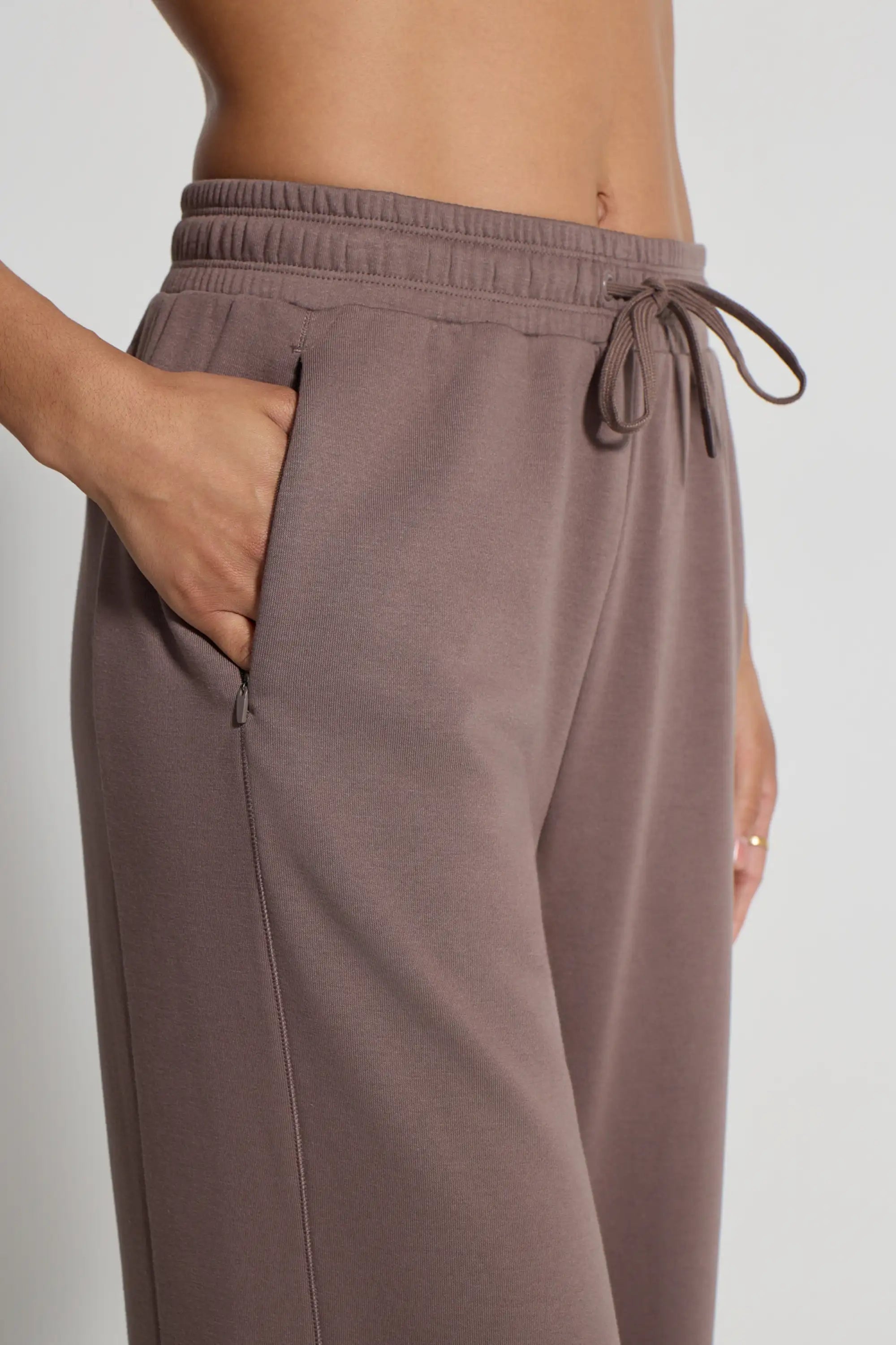 The Soft Terry GRS Certified Recycled Poly + Organic Cotton Wide Leg Pant - Iron
