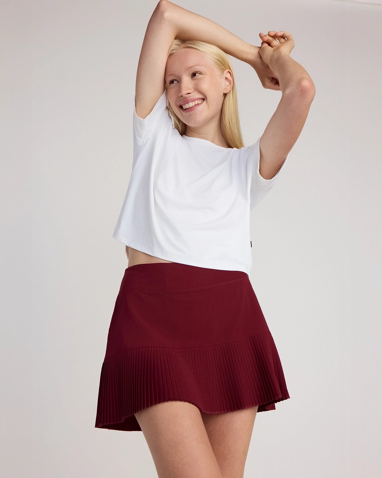The Pleated Built-In Liner GRS Certified Recycled Polyester Skort - Cabernet