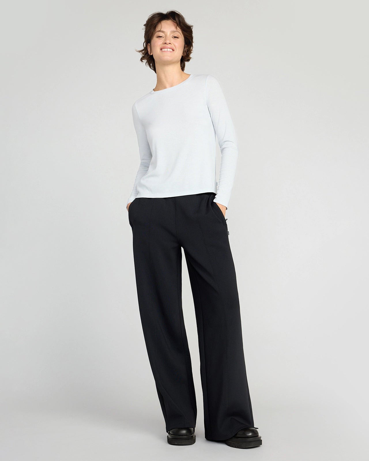 The Soft Stretch GRS Certified Recycled Poly Wide Leg Pant - Black