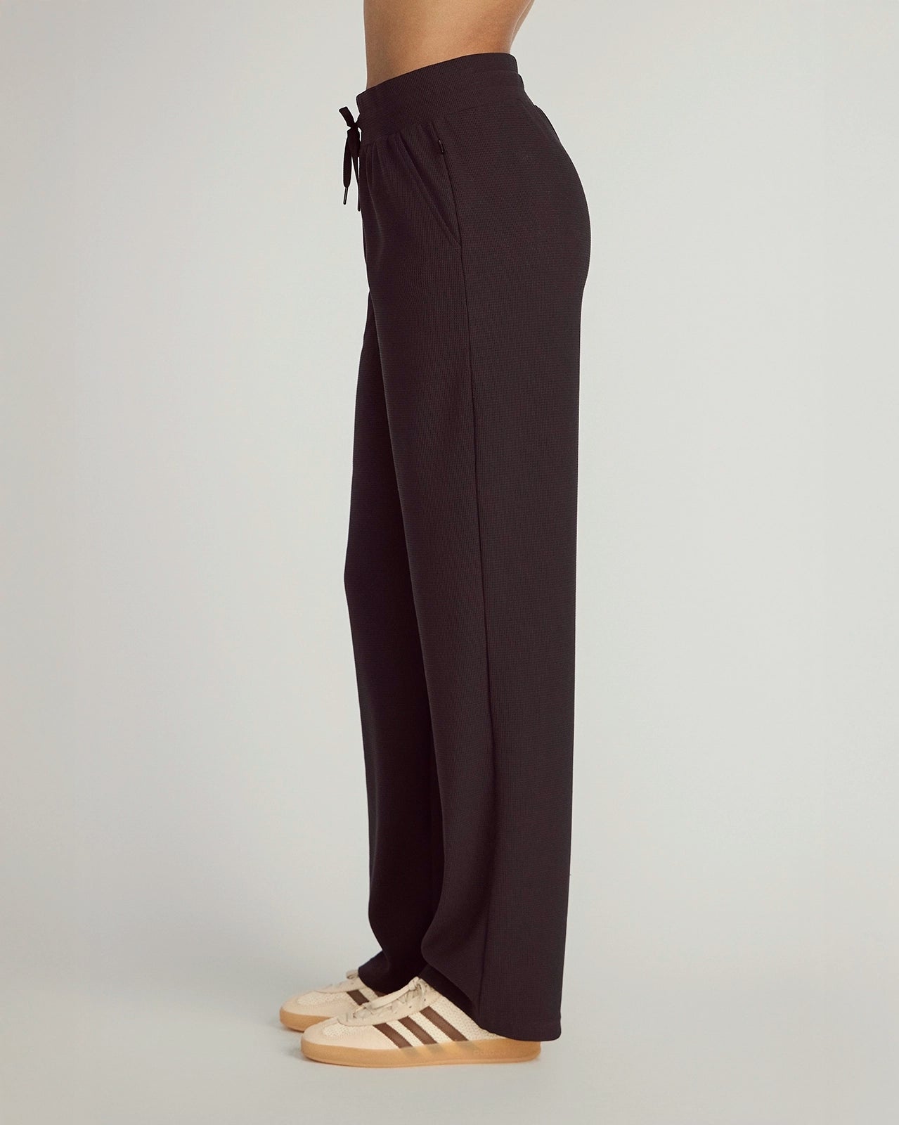 The Light Stretch GRS Certified Recycled Polyester Waffle Wide Leg Pant - Black