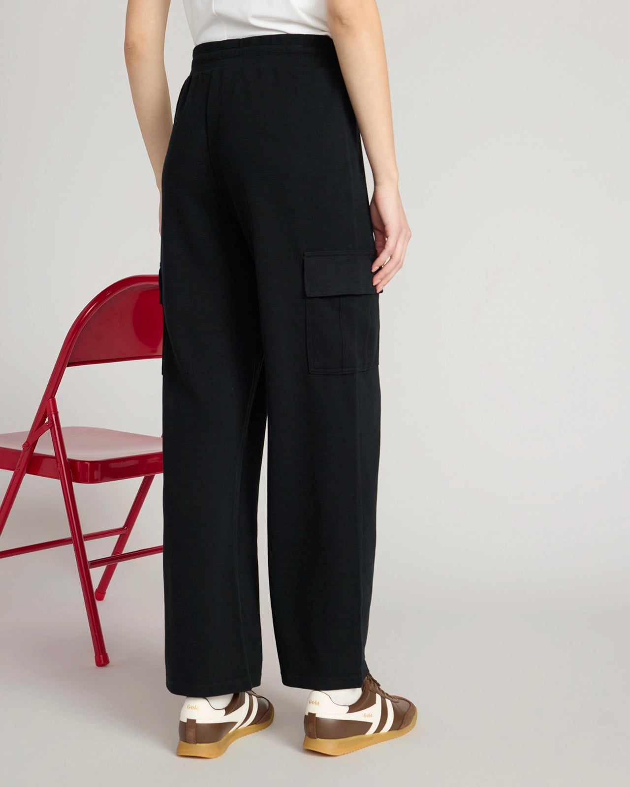 The Soft Luxe Modal + GRS Certified Recycled Poly Waffle Cargo Wide Leg Pant - Black