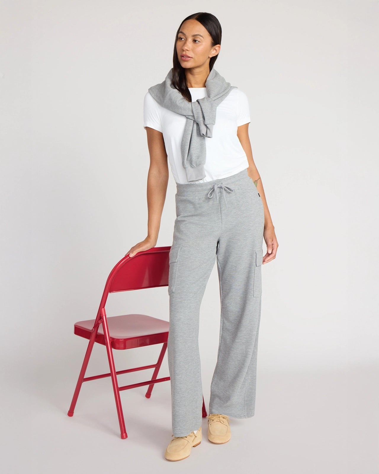 The Soft Luxe TENCEL™ Lyocell Waffle Cargo Wide Leg Pant - Htr Grey