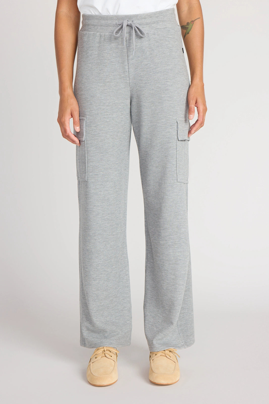 The Soft Luxe Modal + GRS Certified Recycled Poly Waffle Cargo Wide Leg Pant - Htr Grey