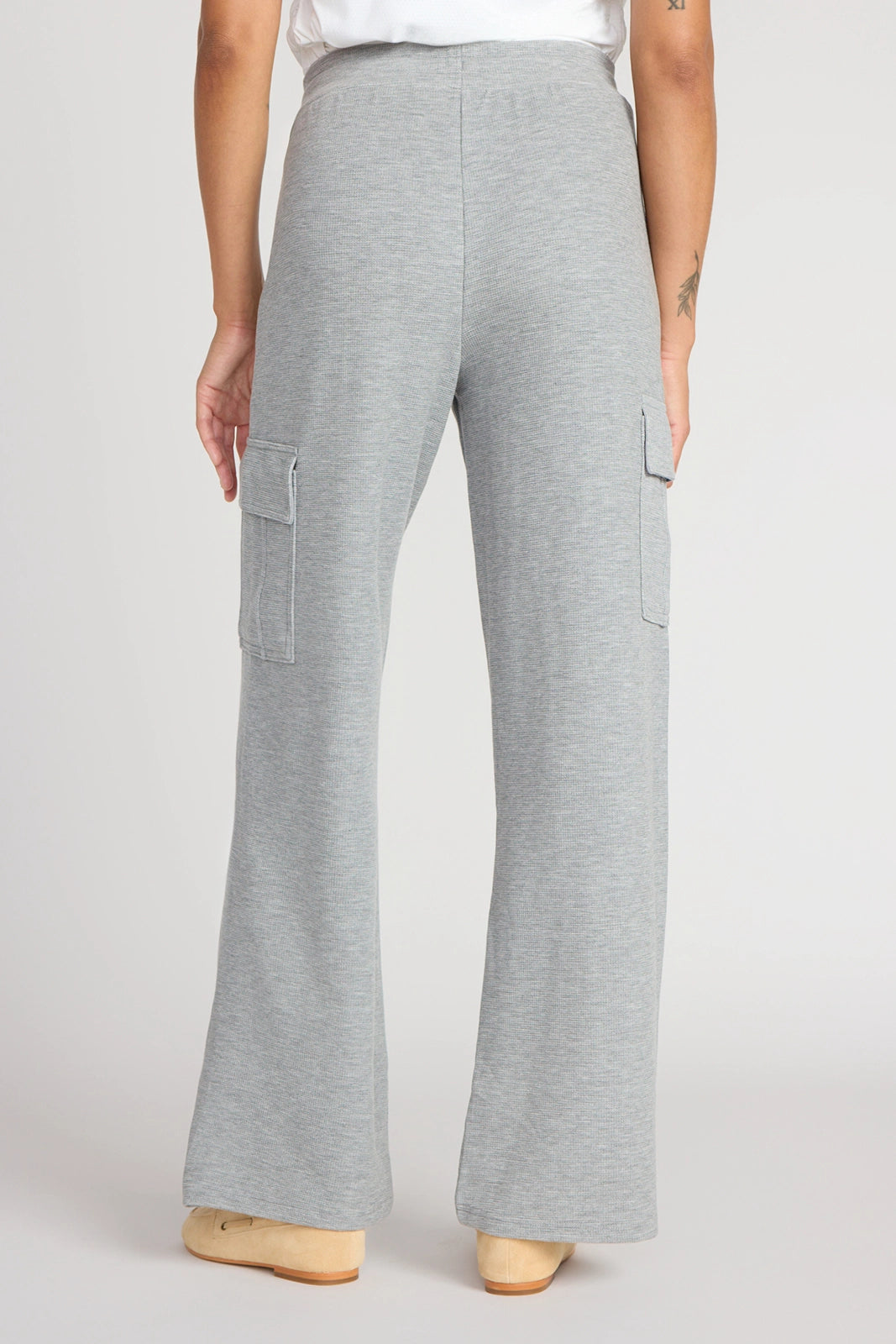 The Soft Luxe Modal + GRS Certified Recycled Poly Waffle Cargo Wide Leg Pant - Htr Grey