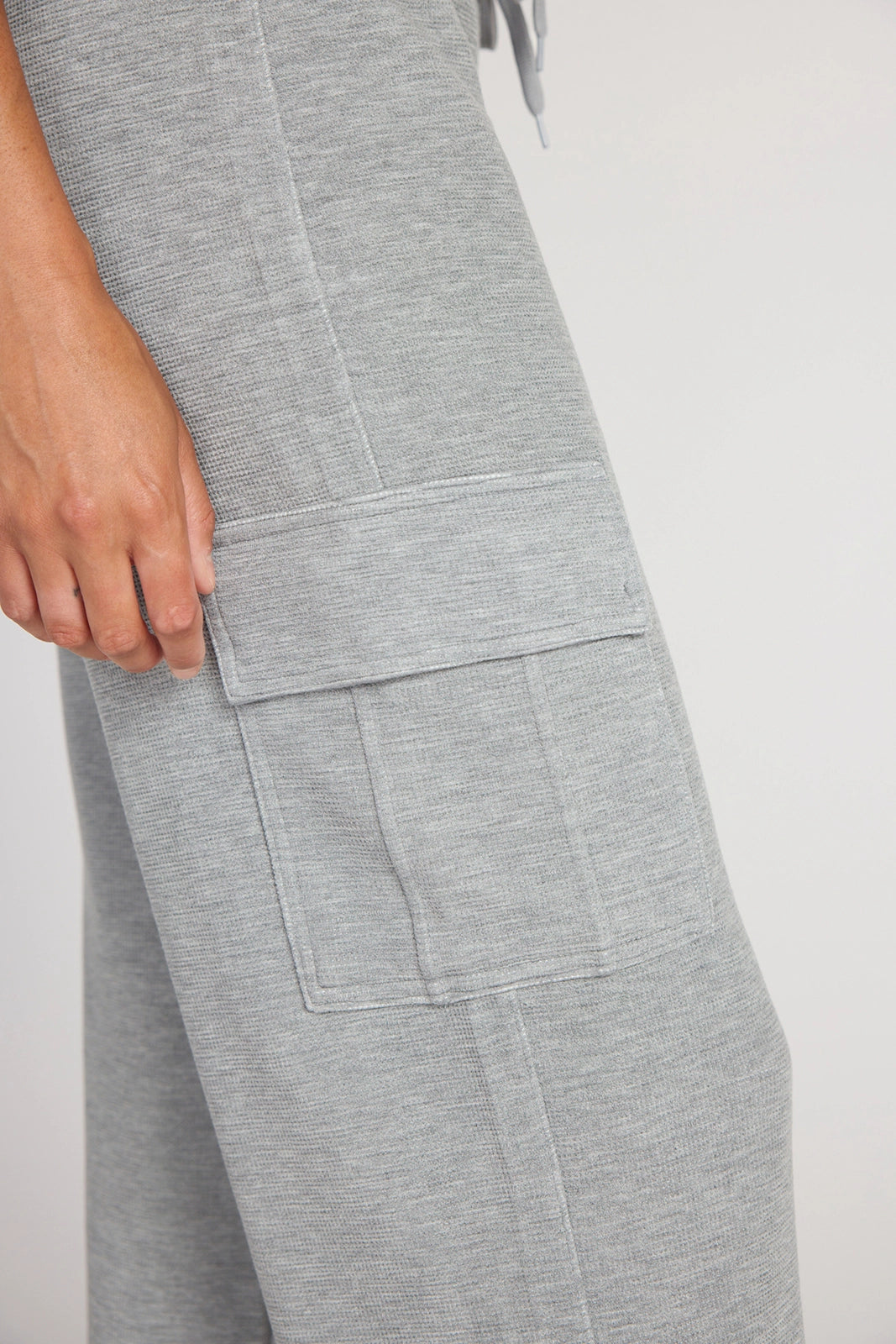 The Soft Luxe Modal + GRS Certified Recycled Poly Waffle Cargo Wide Leg Pant - Htr Grey