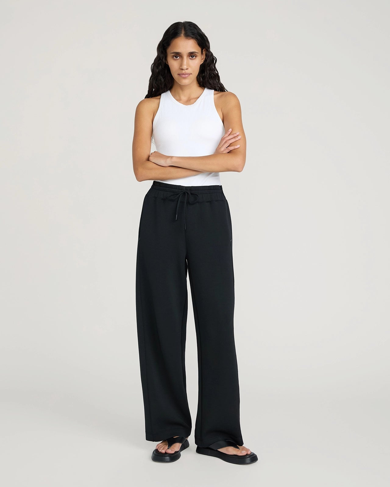The Soft Luxe Tech Fleece Wide Leg Pant - Jet Black