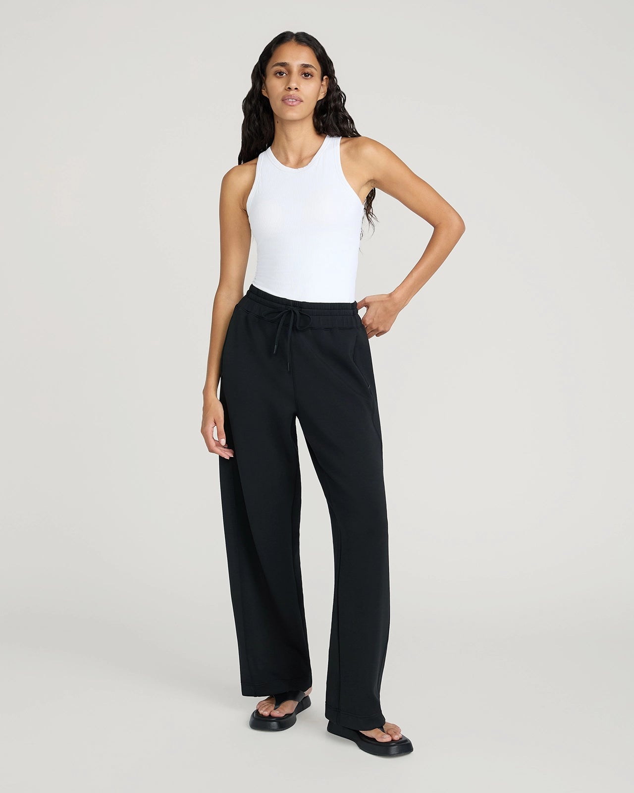 The Soft Luxe Tech Fleece Wide Leg Pant - Jet Black