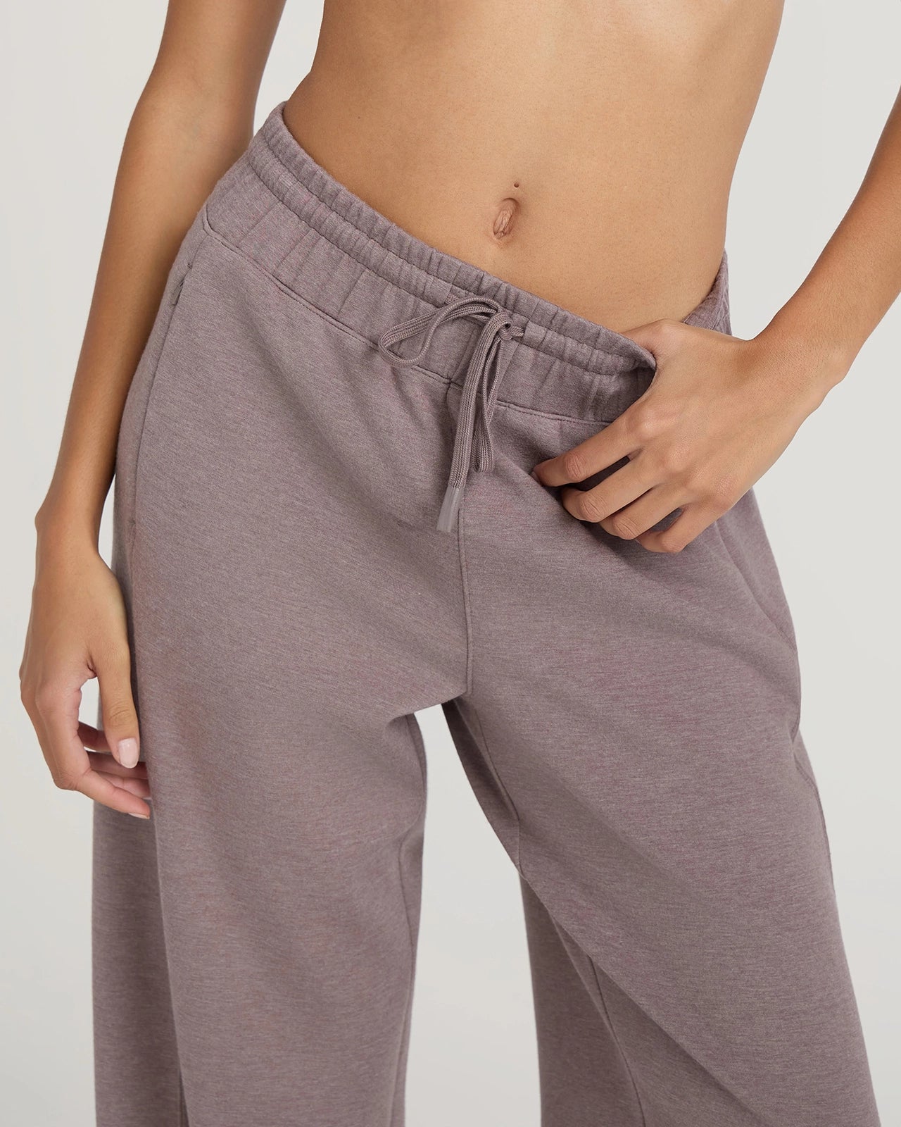 The Soft Luxe Tech Fleece Wide Leg Pant - Deep Taupe Melange