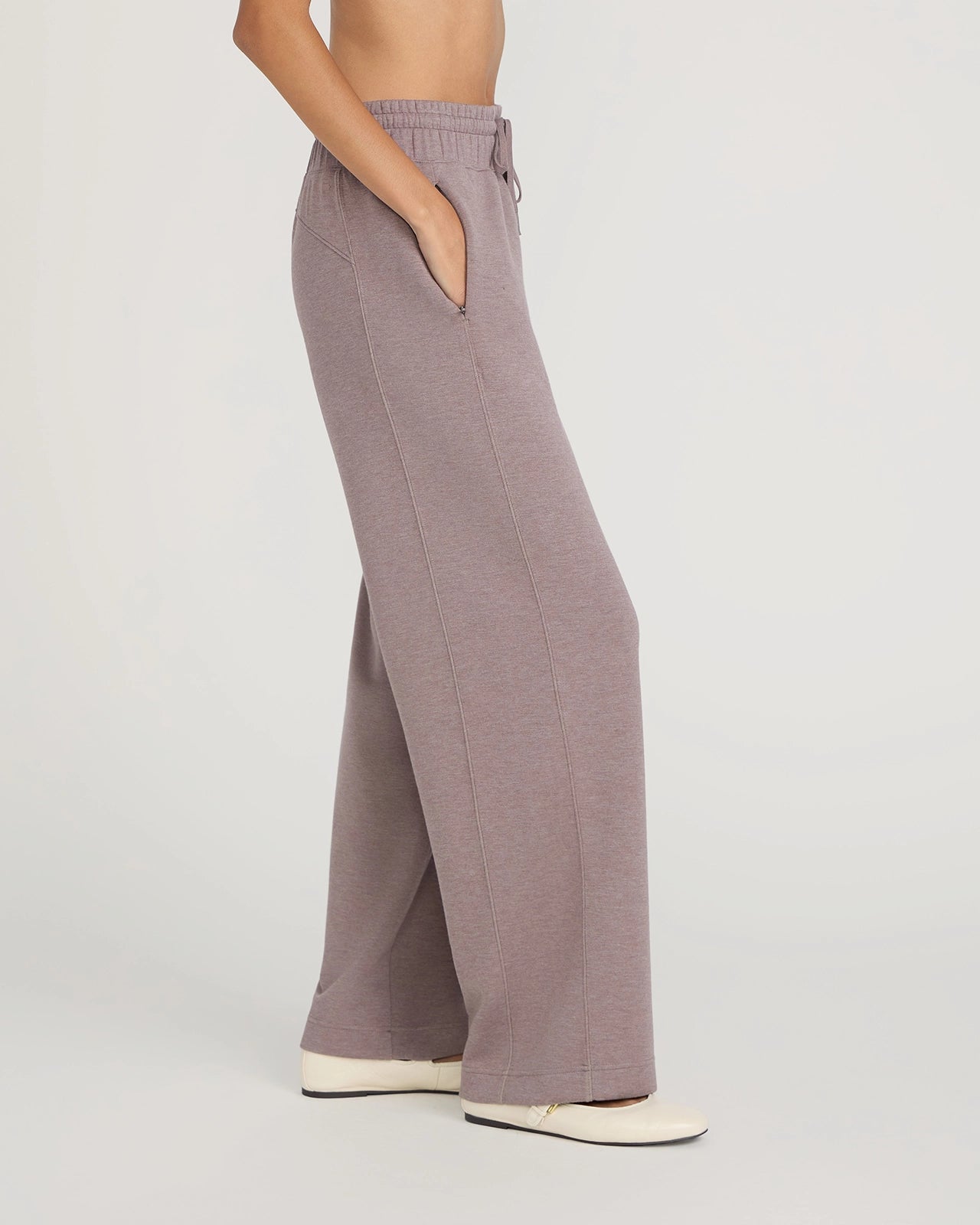 The Soft Luxe Tech Fleece Wide Leg Pant - Deep Taupe Melange